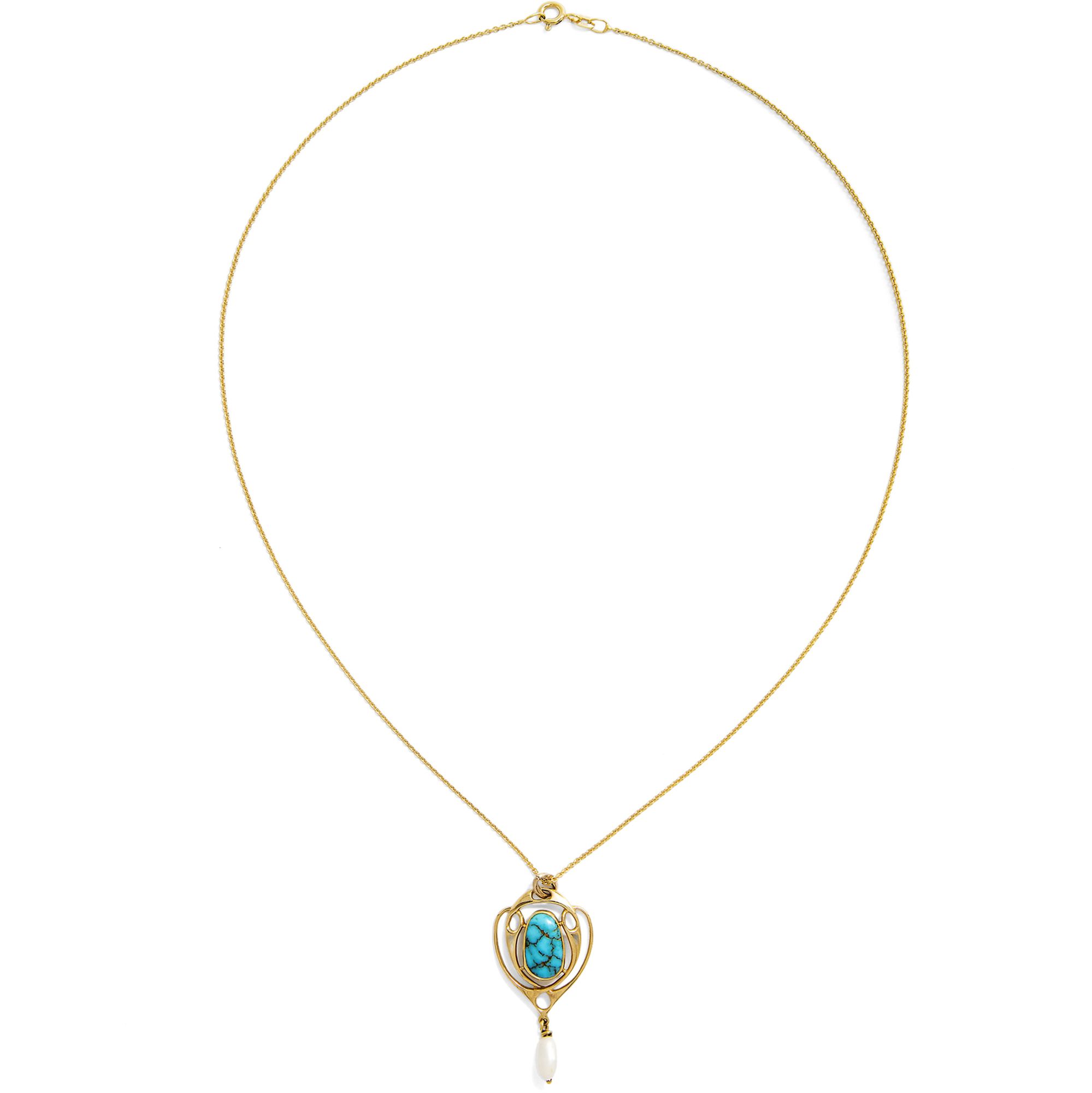 Eleganter Anhänger von Murrle, Bennett & Co. aus Gold, Türkis & Perle, London um 1905 Eleganter Anhänger von Murrle, Bennett & Co. aus Gold, Türkis & Perle, London um 1905