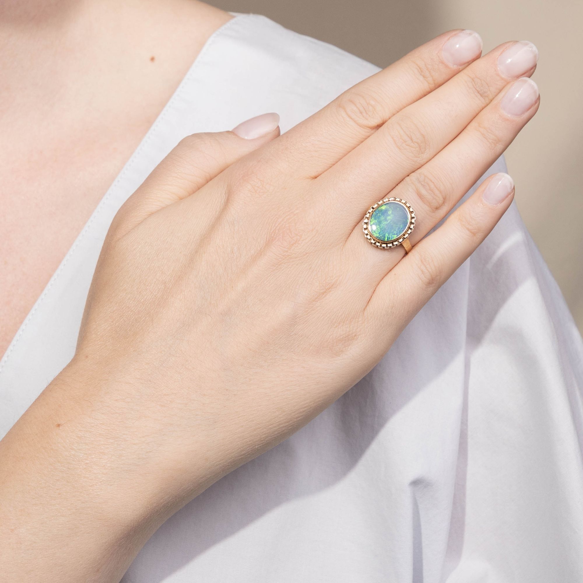 Vintage Statement Ring with Opal Doublet, Dutch, c. 1965 Vintage Statement Ring with Opal Doublet, Dutch, c. 1965