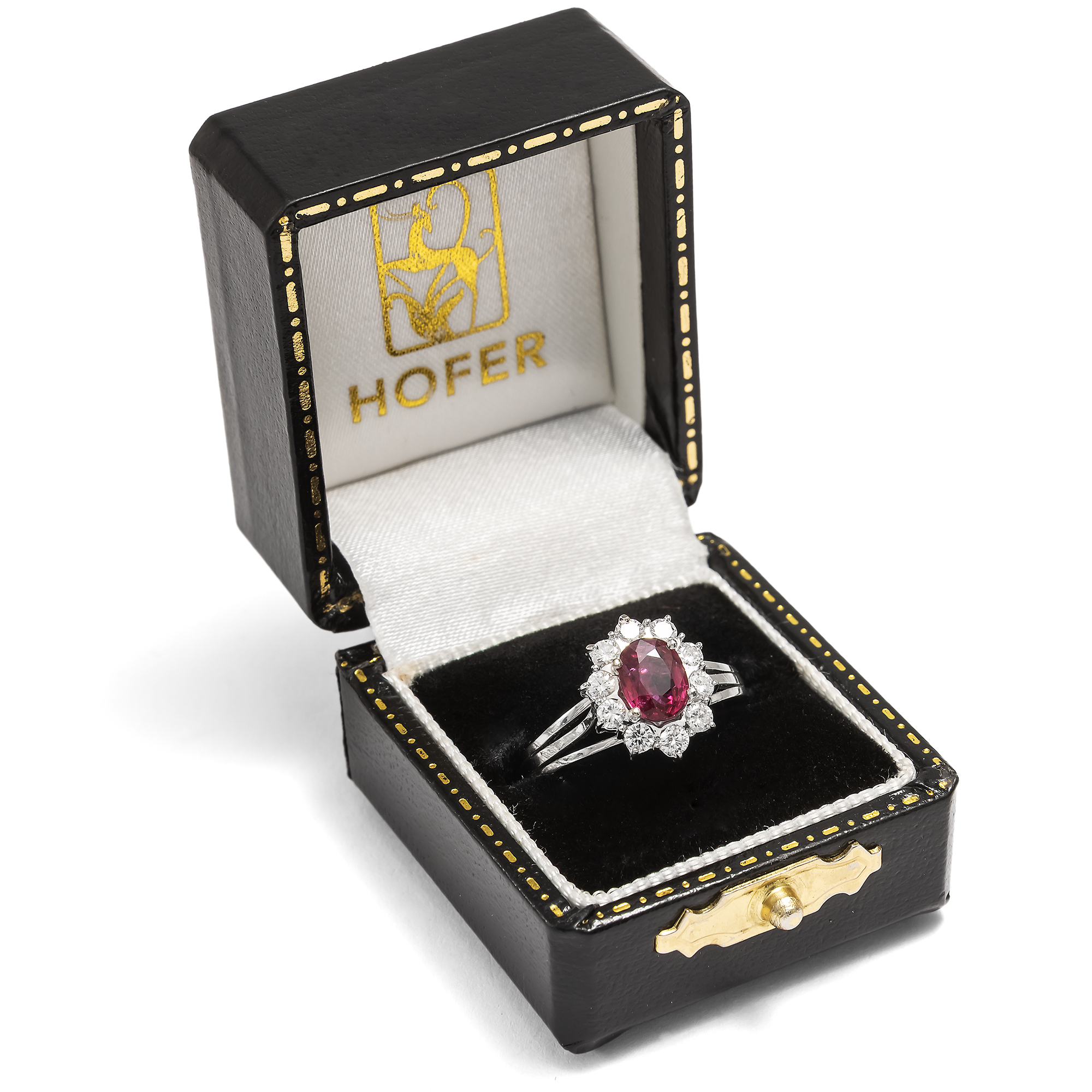 Schöner vintage Ring mit Rubin & Diamanten in Weißgold, Italien um 1980 Schöner vintage Ring mit Rubin & Diamanten in Weißgold, Italien um 1980