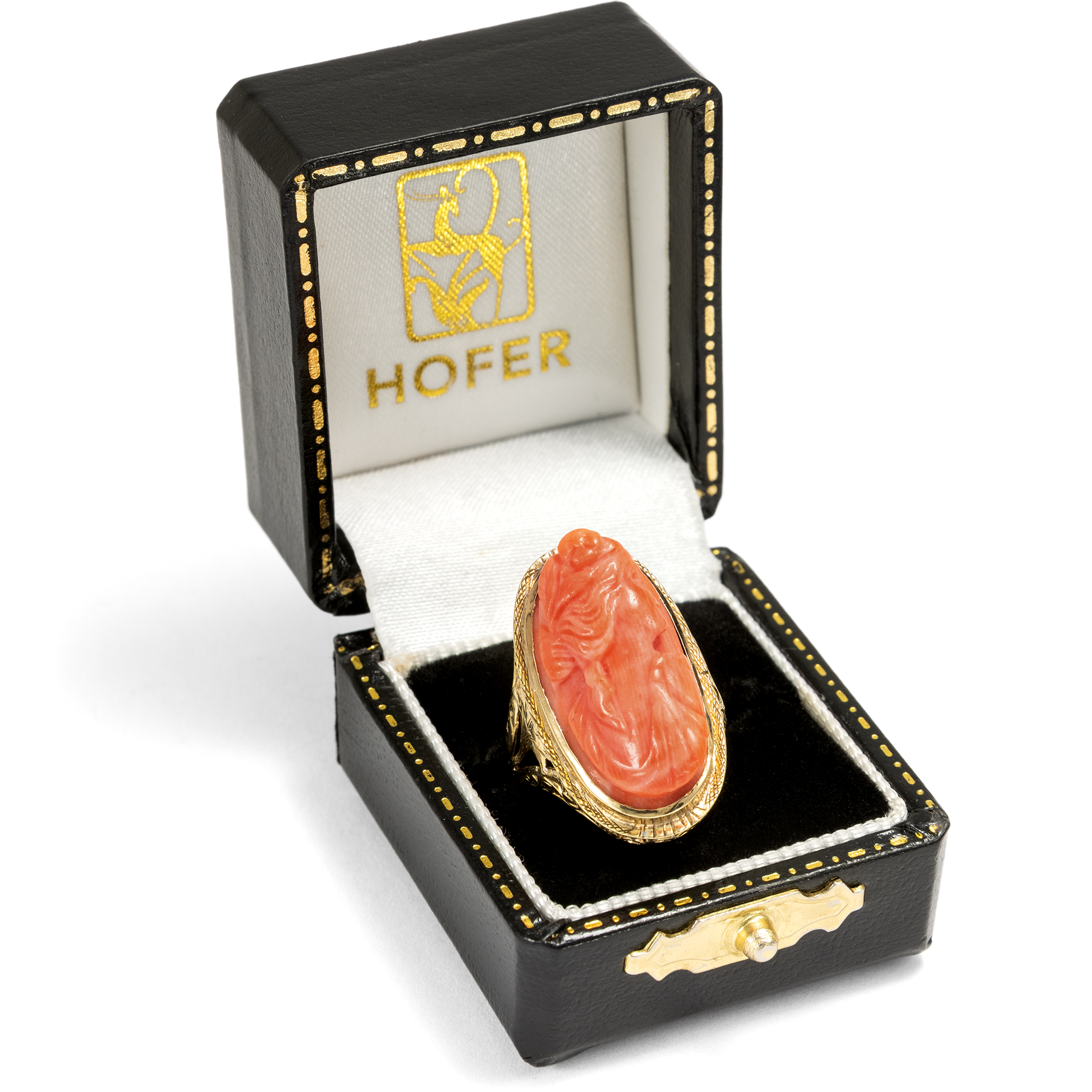 Antiker Ring mit Gemme aus Koralle der Göttin Flora in Gold, um 1910 Antiker Ring mit Gemme aus Koralle der Göttin Flora in Gold, um 1910