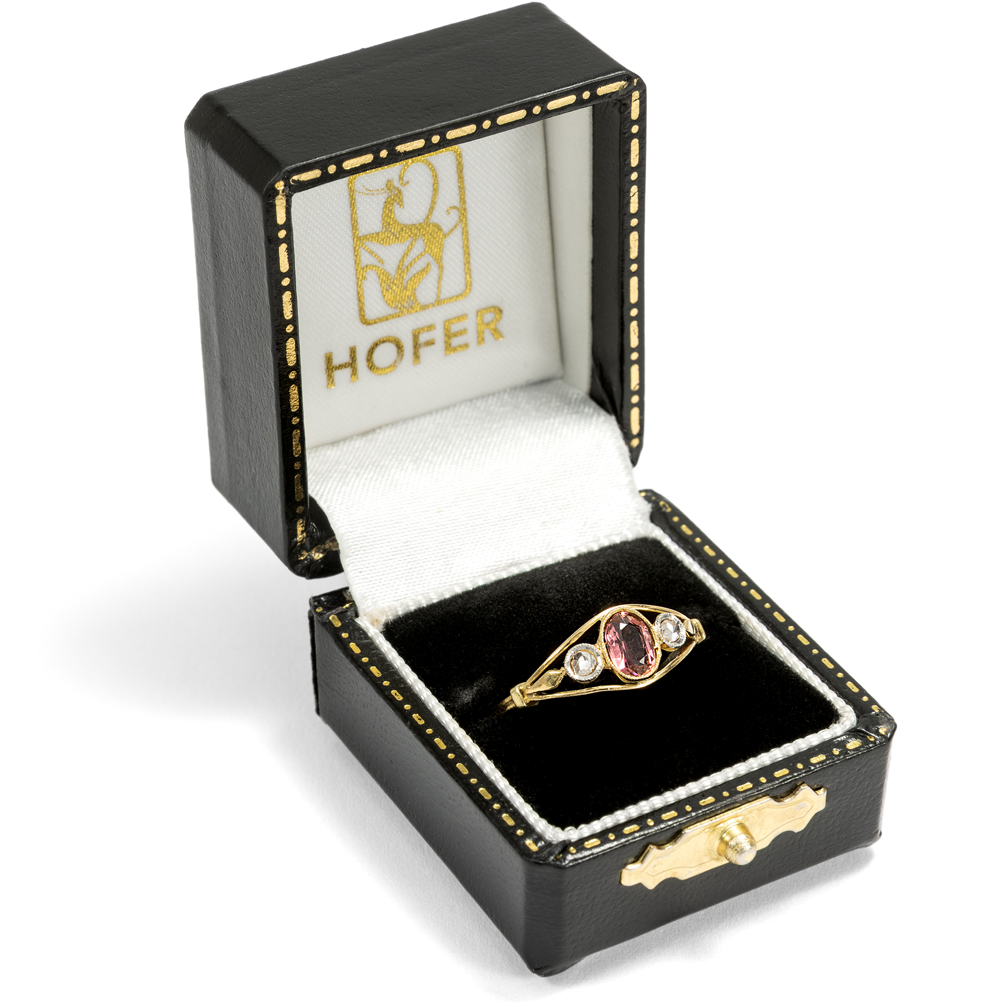 Zarter Ring mit Turmalin & Diamanten in Gold, Paris um 1910 Zarter Ring mit Turmalin & Diamanten in Gold, Paris um 1910