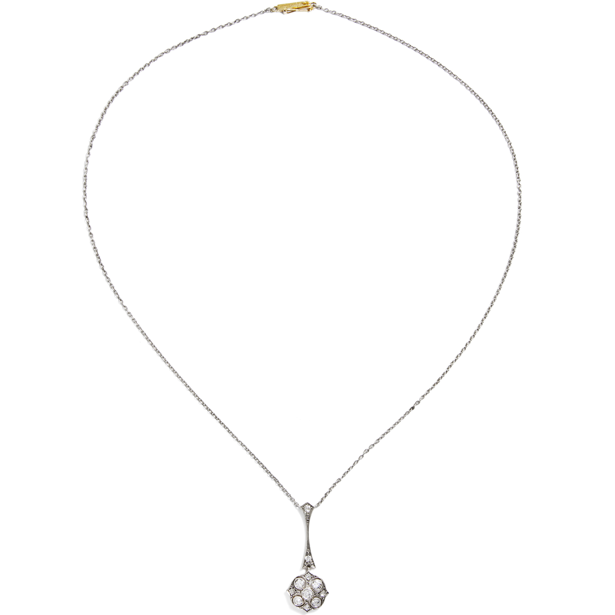 Zartes antikes Collier mit Diamanten in Gold & Platin, um 1920 Zartes antikes Collier mit Diamanten in Gold & Platin, um 1920