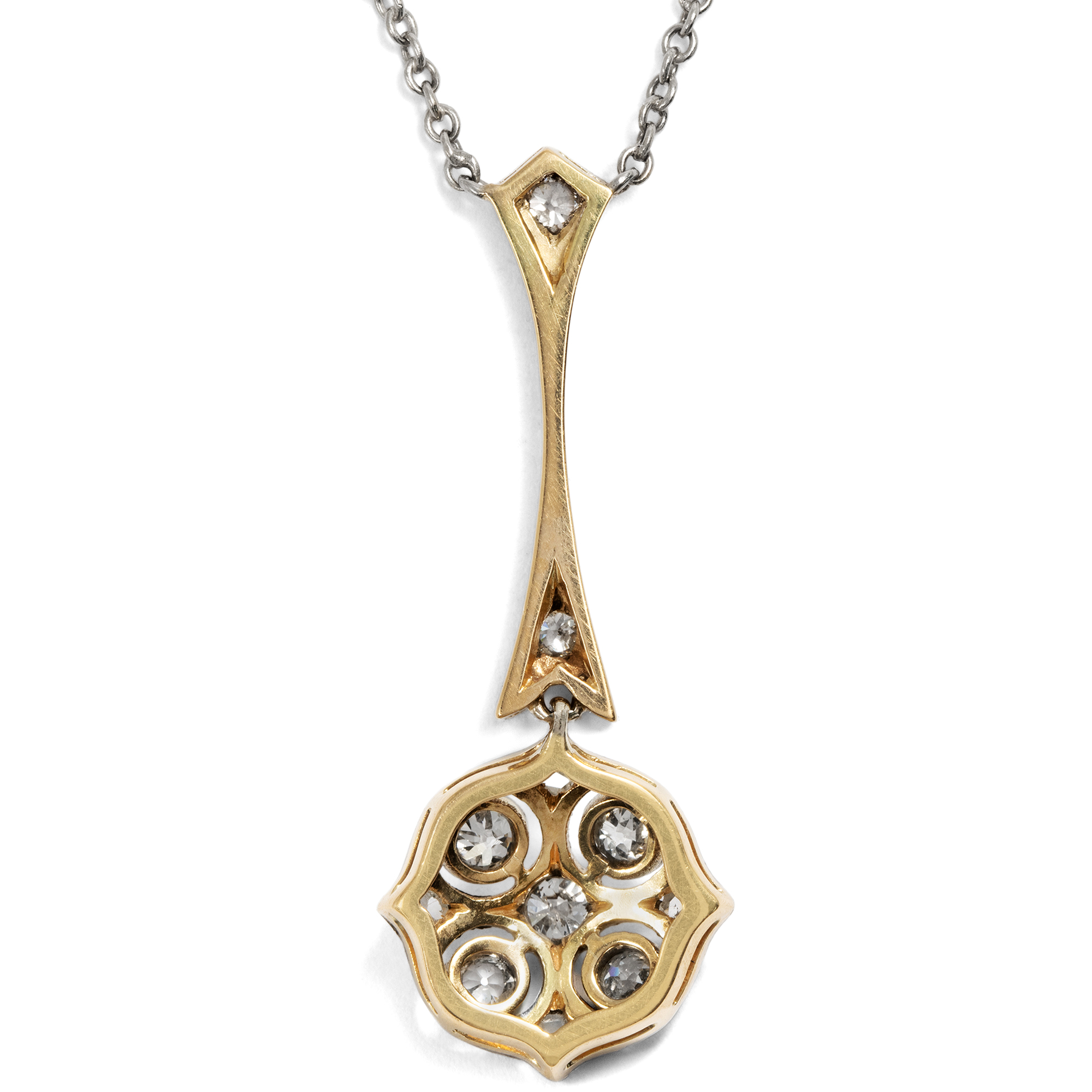 Zartes antikes Collier mit Diamanten in Gold & Platin, um 1920 Zartes antikes Collier mit Diamanten in Gold & Platin, um 1920