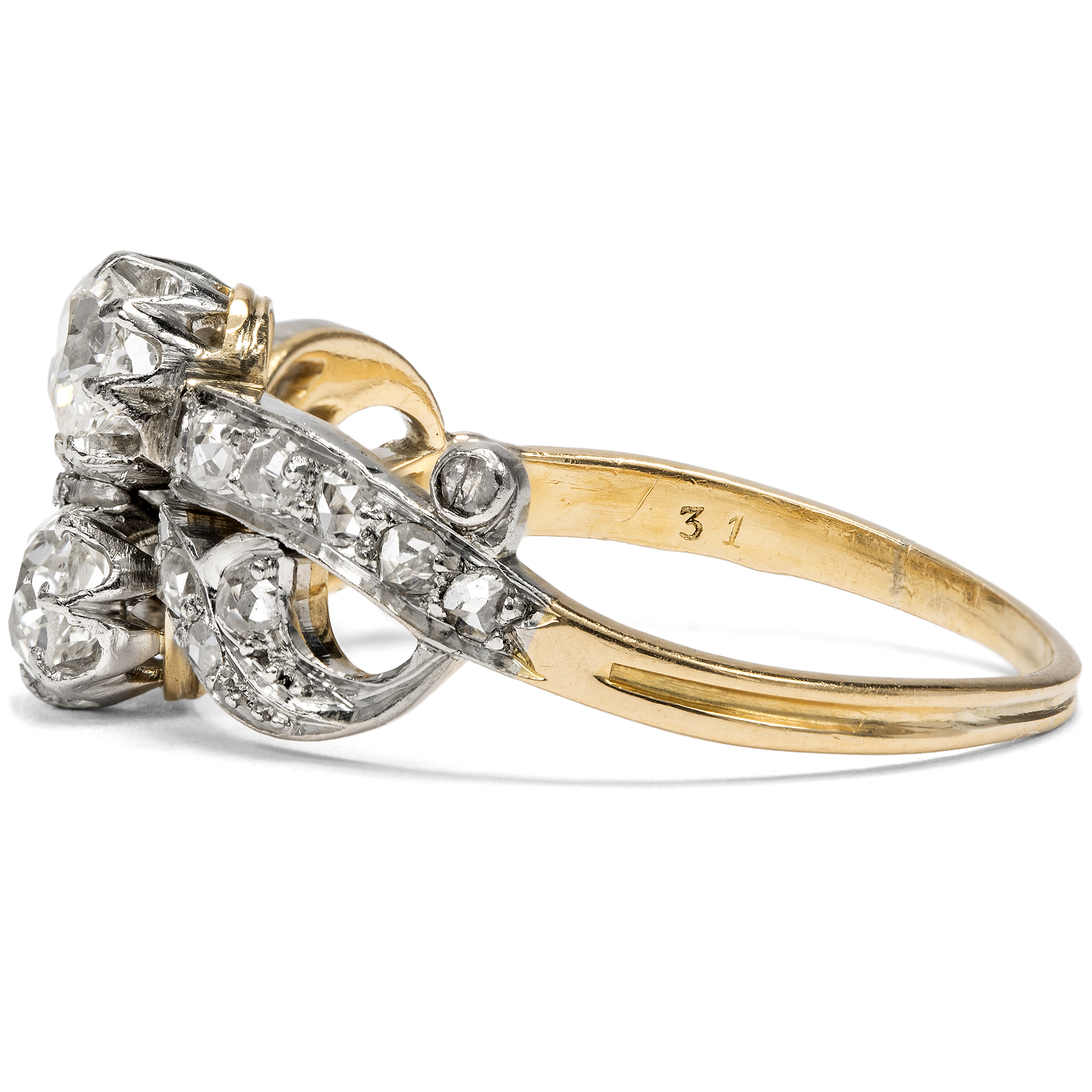 Antique "Toi-et-Moi" Ring with Antique Diamonds in Platinum and Gold, c. 1900 Antique "Toi-et-Moi" Ring with Antique Diamonds in Platinum and Gold, c. 1900