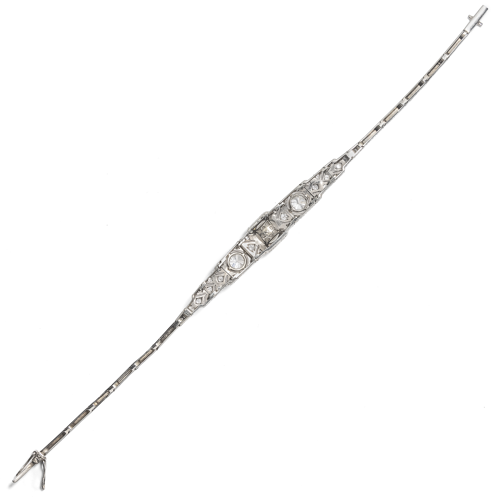 Ideales Art Déco Armband mit Orientperle & Diamanten in Platin, um 1930 Ideales Art Déco Armband mit Orientperle & Diamanten in Platin, um 1930