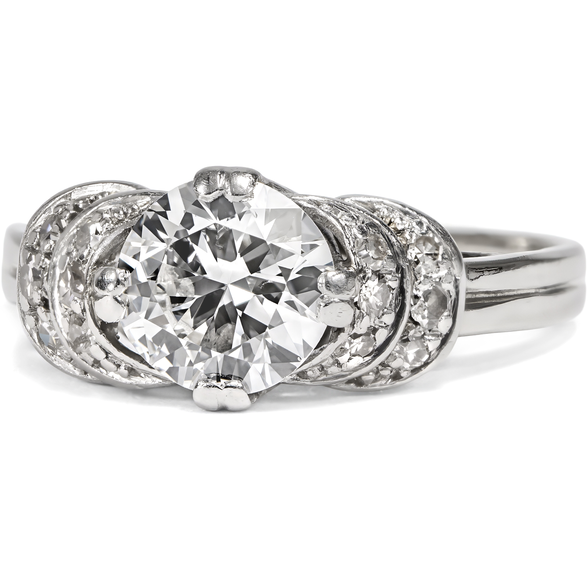 Wunderbarer antiker Diamantring aus Weißgold und Platin um 1935 Wunderbarer antiker Diamantring aus Weißgold und Platin um 1935