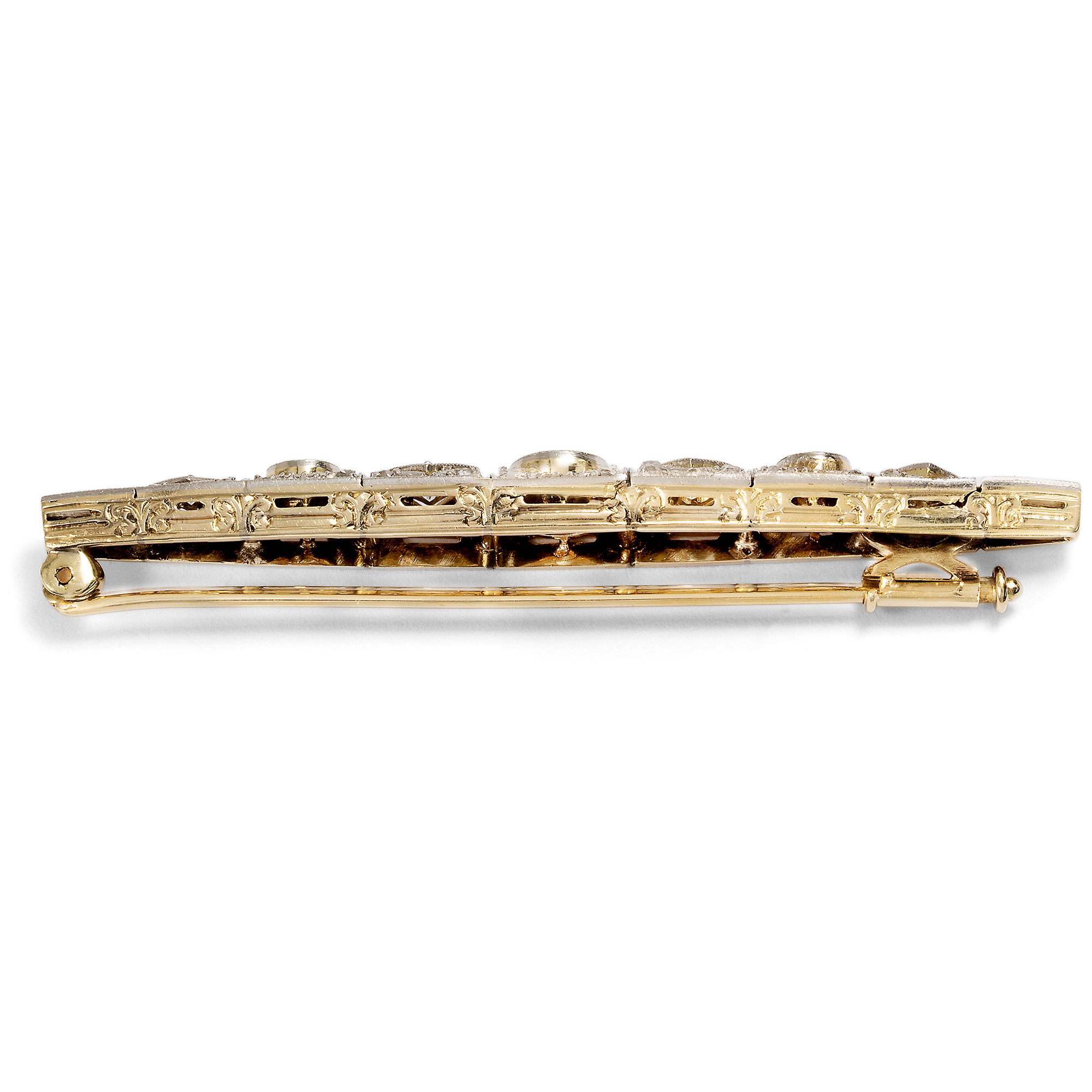 Elegante Stabbrosche mit Diamanten in Gold & Platin, um 1930 und später Elegante Stabbrosche mit Diamanten in Gold & Platin, um 1930 und später