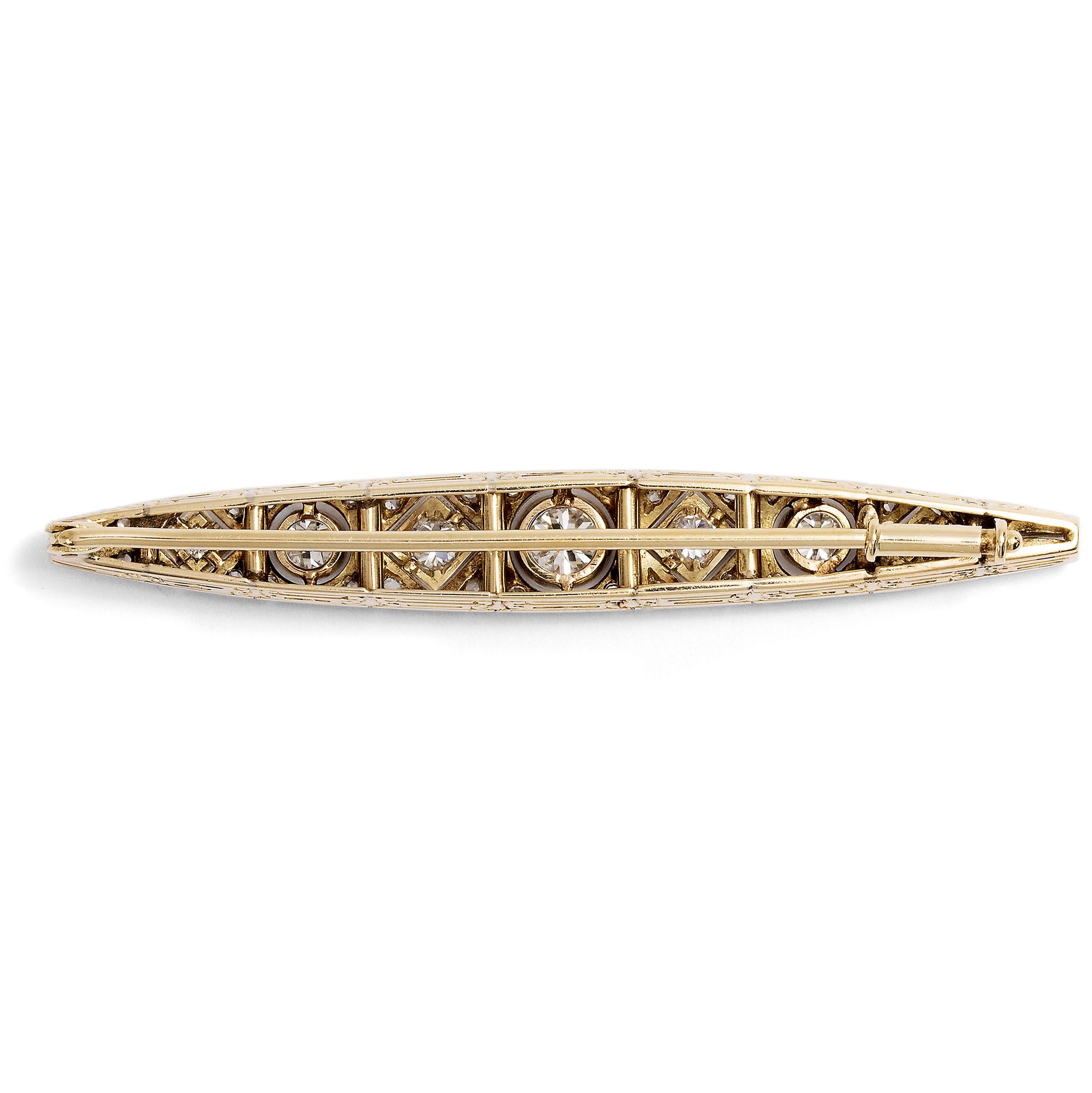 Elegante Stabbrosche mit Diamanten in Gold & Platin, um 1930 und später Elegante Stabbrosche mit Diamanten in Gold & Platin, um 1930 und später