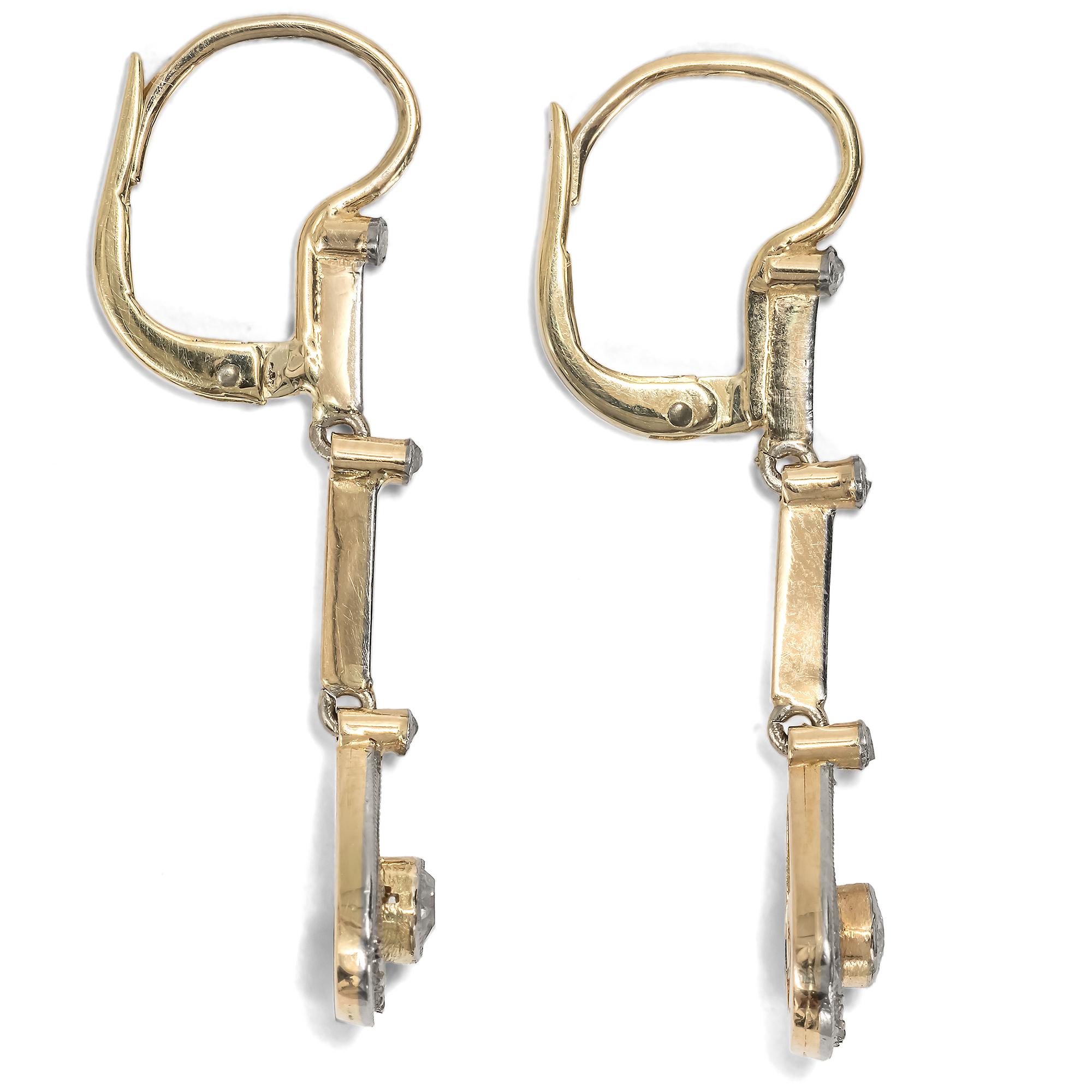 Antike Ohrringe aus Gold & Platin mit Diamanten im Altschliff, um 1920 Antike Ohrringe aus Gold & Platin mit Diamanten im Altschliff, um 1920
