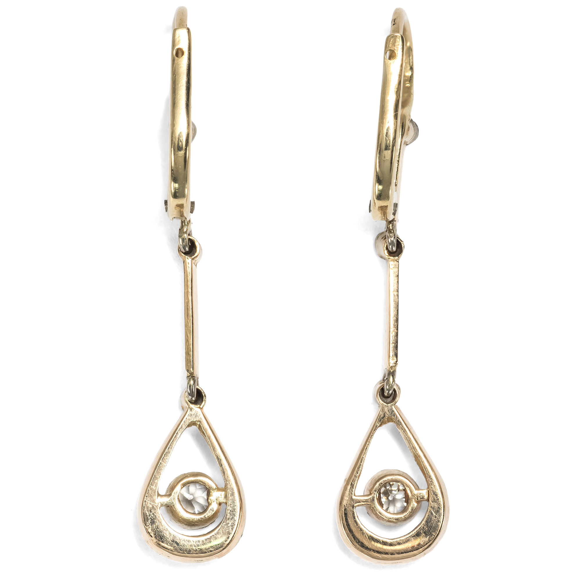 Antike Ohrringe aus Gold & Platin mit Diamanten im Altschliff, um 1920 Antike Ohrringe aus Gold & Platin mit Diamanten im Altschliff, um 1920