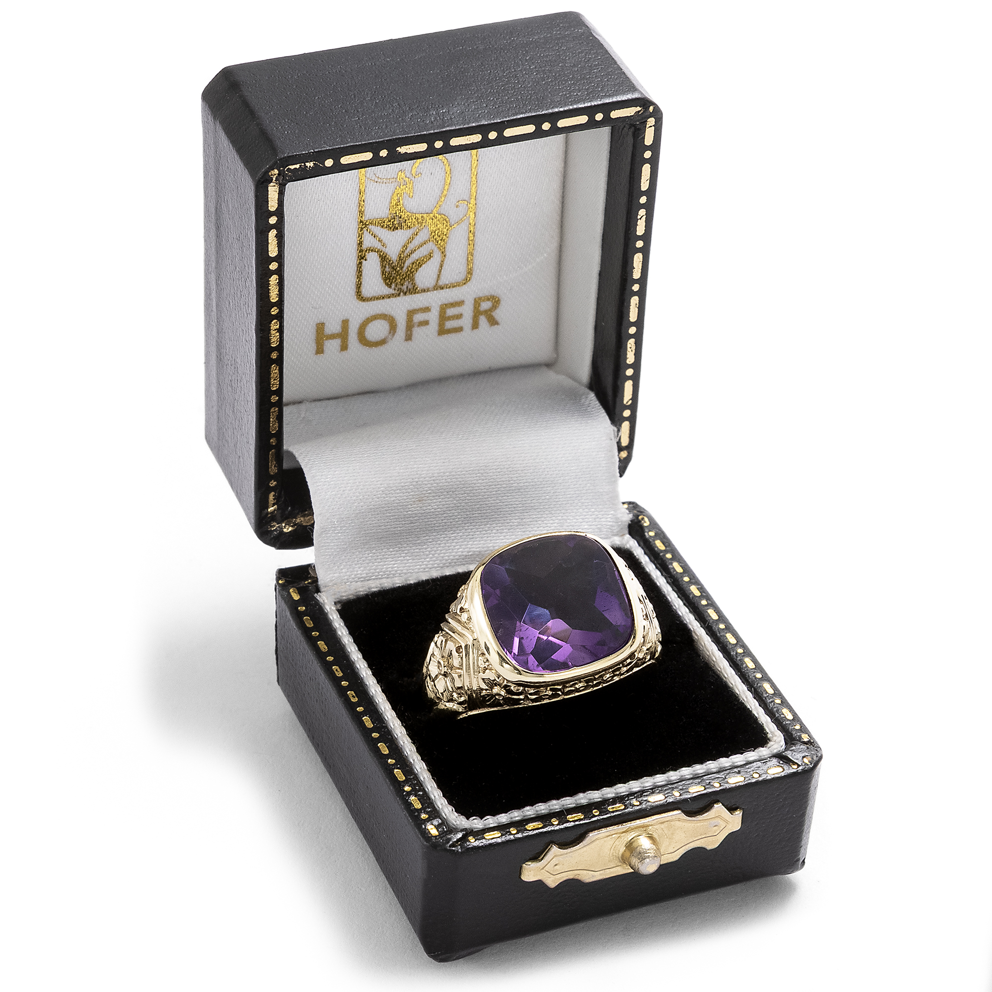 Fein gravierter Ring mit Amethyst in Gold, um 1910 Fein gravierter Ring mit Amethyst in Gold, um 1910