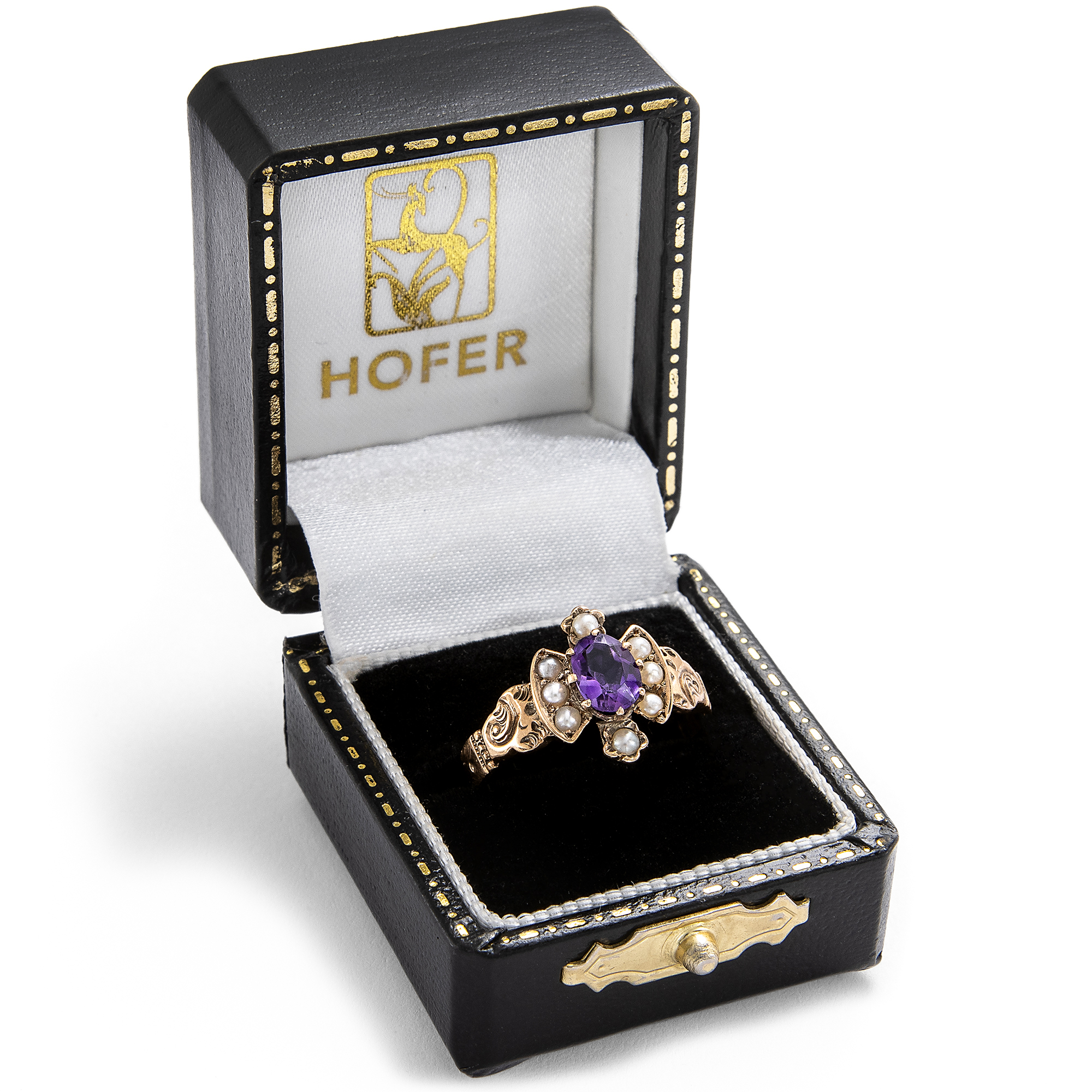 Zarter Goldring mit Amethyst und Perlen, um 1890 Zarter Goldring mit Amethyst und Perlen, um 1890