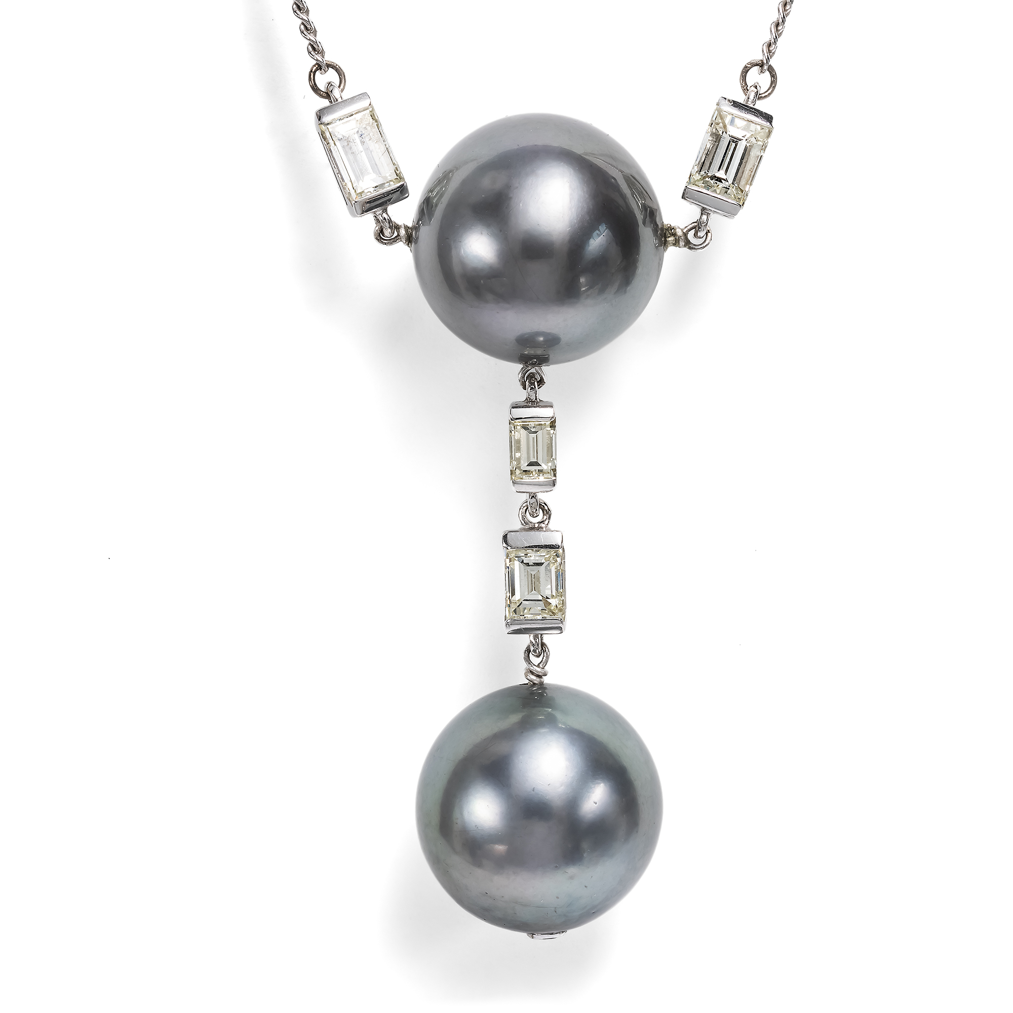 Edles vintage Collier mit Tahitiperlen & Diamanten in Weißgold, um 2000