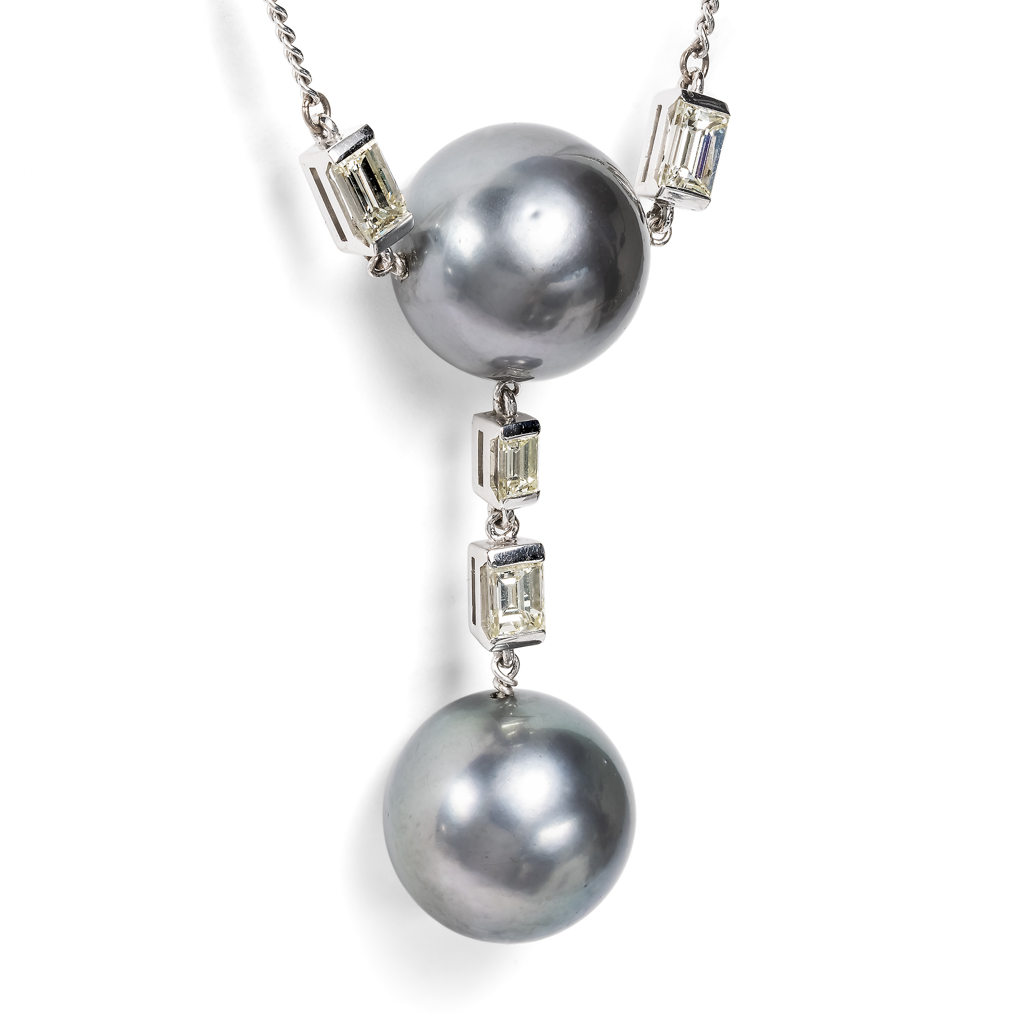 Edles vintage Collier mit Tahitiperlen & Diamanten in Weißgold, um 2000