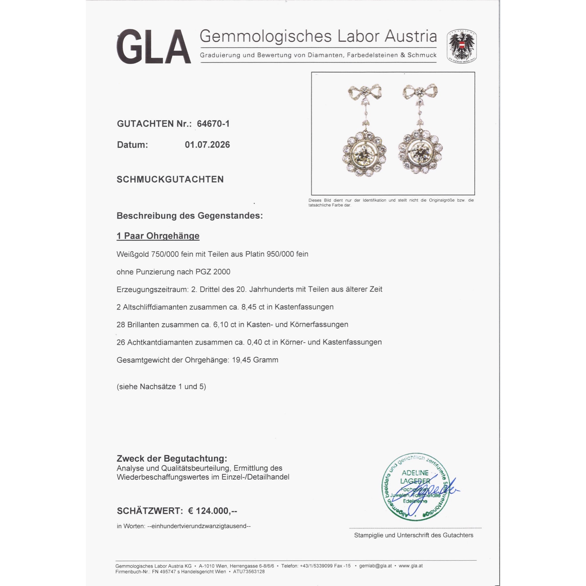 Eindrucksvolle Ohrringe mit 14,95 ct Diamanten in Weißgold & Platin, um 1910 / um 1960 Eindrucksvolle Ohrringe mit 14,95 ct Diamanten in Weißgold & Platin, um 1910 / um 1960