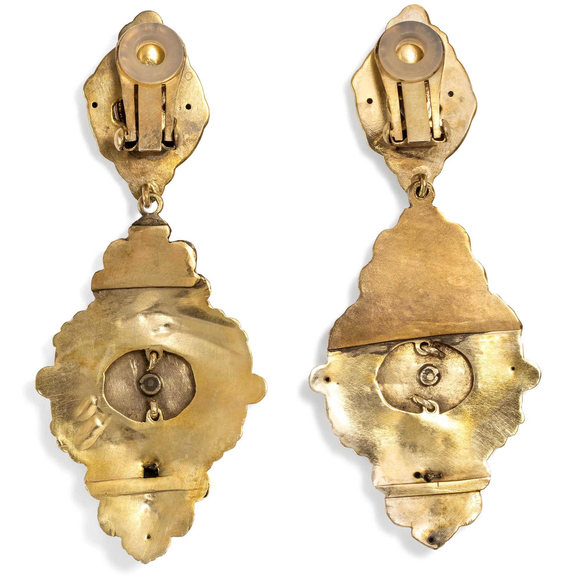 Opulente Ohrclips aus vergoldetem Silber, um 1845 & später Opulente Ohrclips aus vergoldetem Silber, um 1845 & später