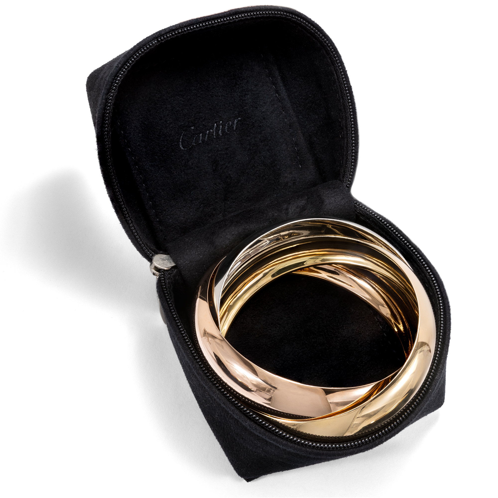 Extrabreiter vintage „Trinity“-Armreif von Cartier aus dreifarbigem Gold, 1980er Jahre Extrabreiter vintage „Trinity“-Armreif von Cartier aus dreifarbigem Gold, 1980er Jahre