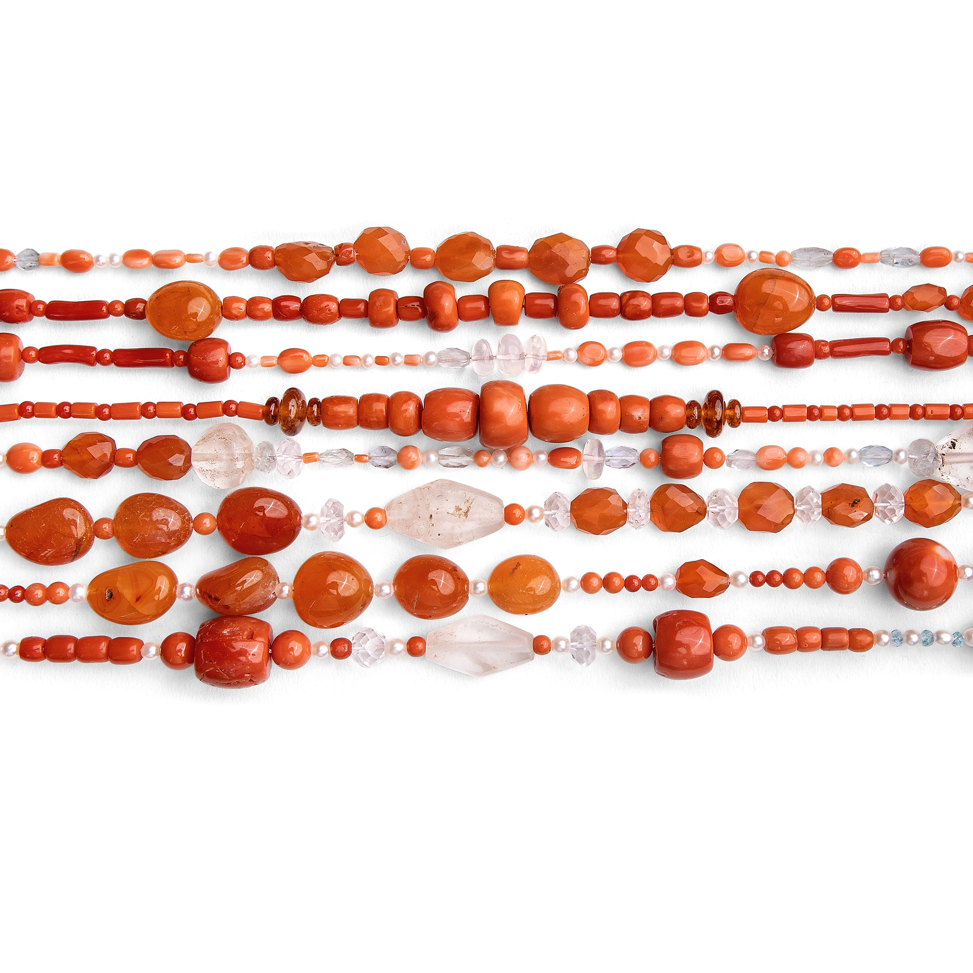 Large, Eight-Row Necklace Made of Coral, Pearls, and Gemstones, Salzburg, c. 2000 Large, Eight-Row Necklace Made of Coral, Pearls, and Gemstones, Salzburg, c. 2000
