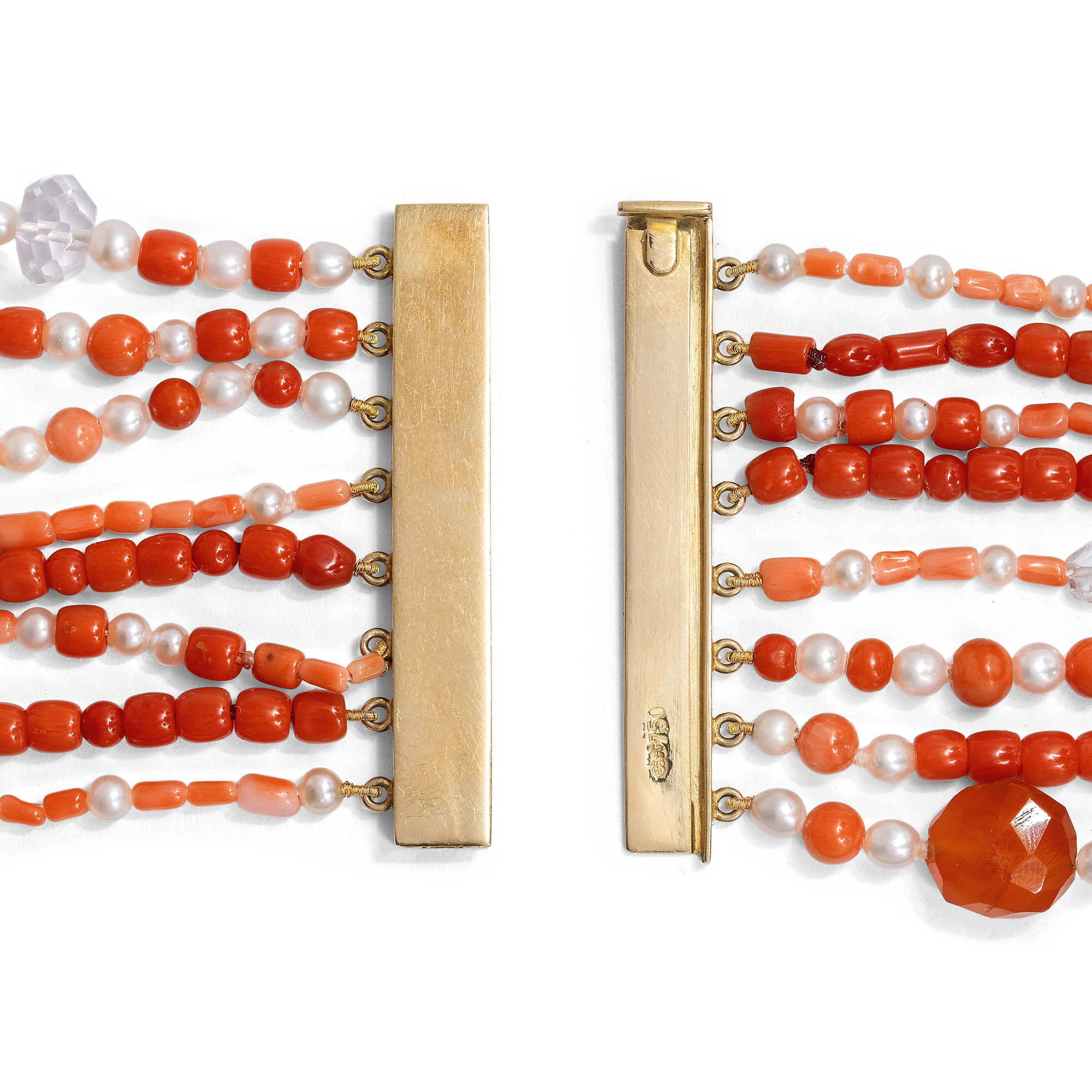 Large, Eight-Row Necklace Made of Coral, Pearls, and Gemstones, Salzburg, c. 2000 Large, Eight-Row Necklace Made of Coral, Pearls, and Gemstones, Salzburg, c. 2000