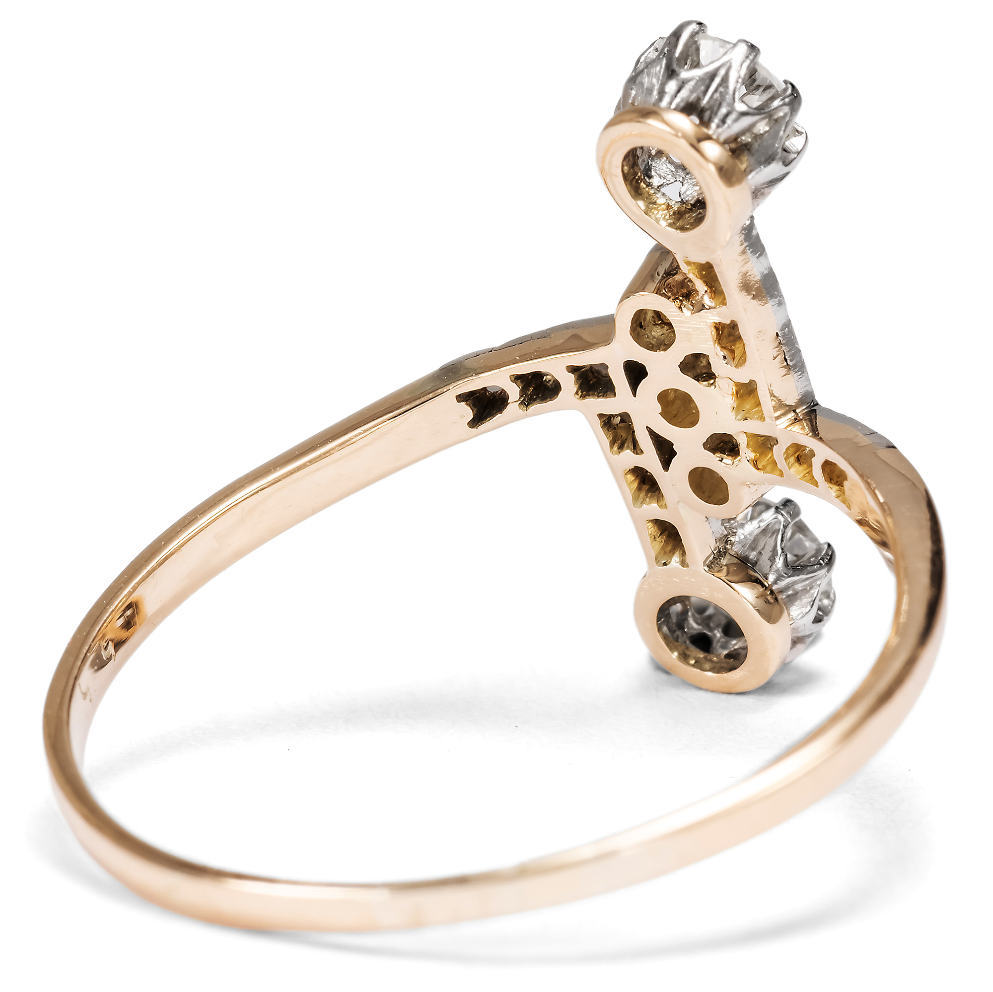 Romantischer „Toi-et-Moi“-Ring mit Diamanten in Gold & Platin, Deutschand um 1910 Romantischer „Toi-et-Moi“-Ring mit Diamanten in Gold & Platin, Deutschand um 1910