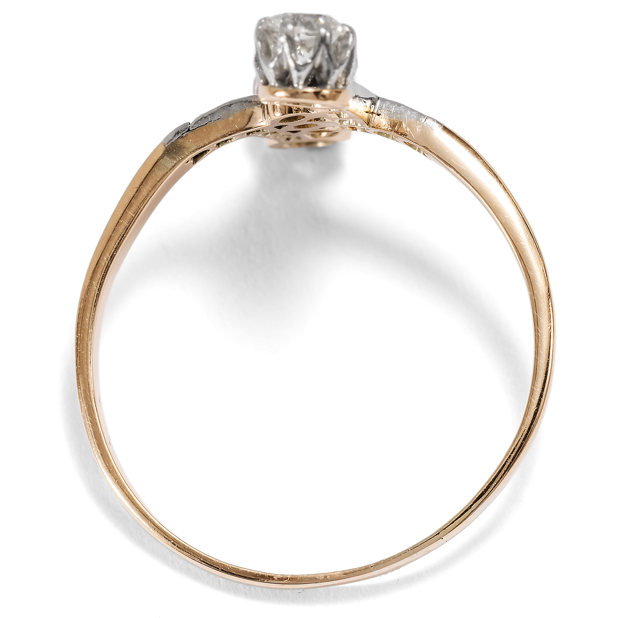 Romantischer „Toi-et-Moi“-Ring mit Diamanten in Gold & Platin, Deutschand um 1910 Romantischer „Toi-et-Moi“-Ring mit Diamanten in Gold & Platin, Deutschand um 1910