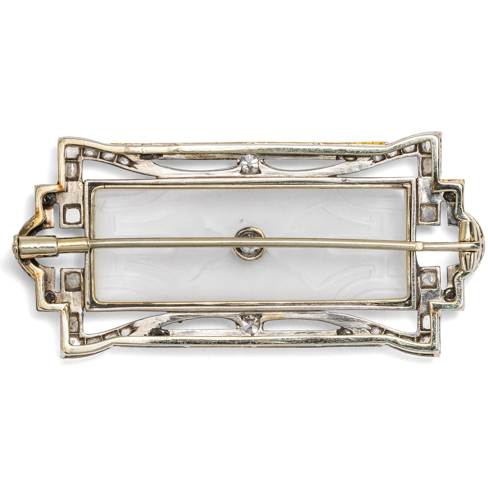 Feine Brosche des Art Déco mit Bergkristall & Diamanten in Platin, Paris, um 1925 Feine Brosche des Art Déco mit Bergkristall & Diamanten in Platin, Paris, um 1925