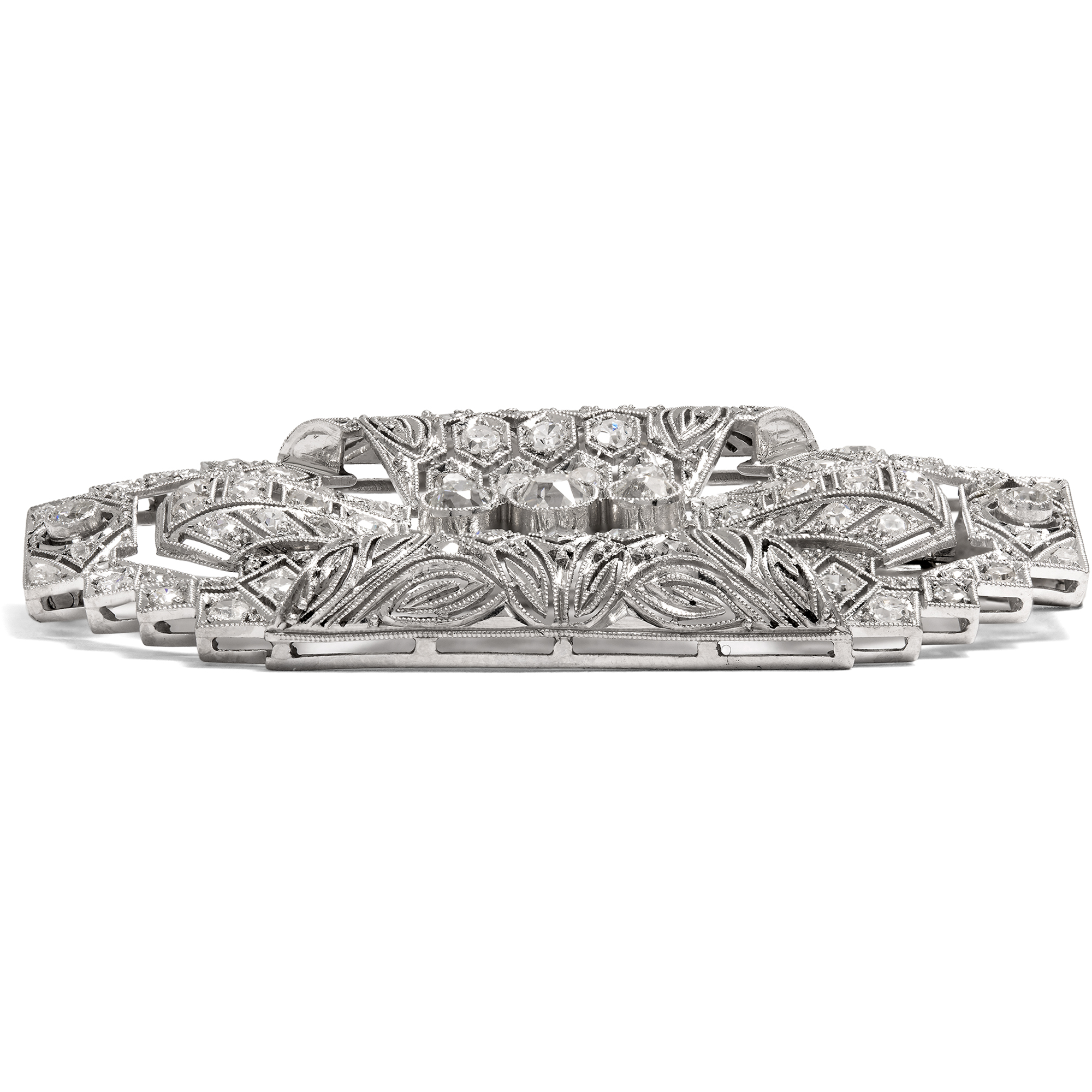 Prachtvolle Brosche des Art Déco aus Platin & Diamanten, um 1930 Prachtvolle Brosche des Art Déco aus Platin & Diamanten, um 1930