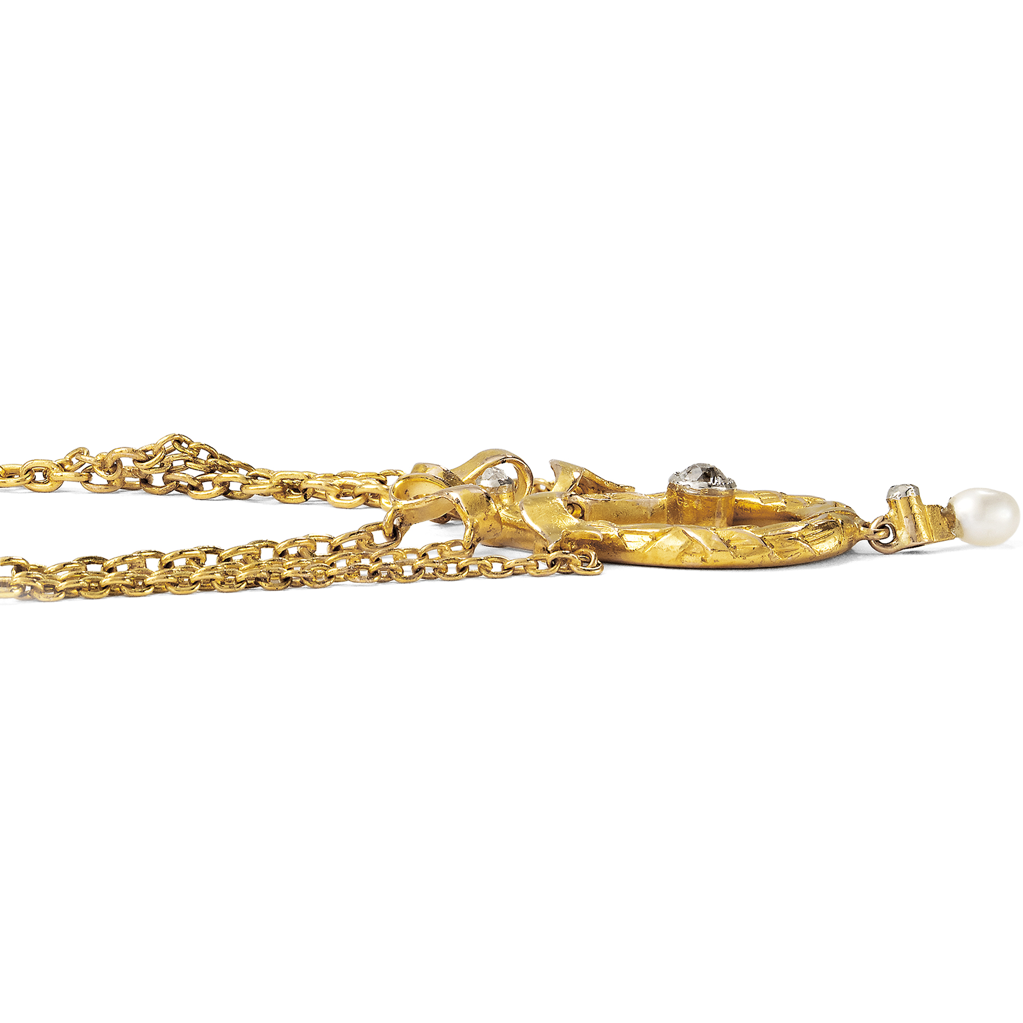 Antikes Collier mit Diamanten & Perle in Gold, um 1910 Antikes Collier mit Diamanten & Perle in Gold, um 1910