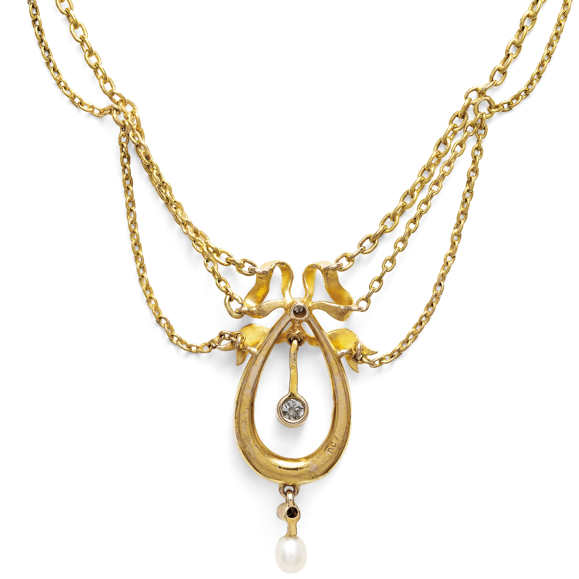 Antikes Collier mit Diamanten & Perle in Gold, um 1910 Antikes Collier mit Diamanten & Perle in Gold, um 1910