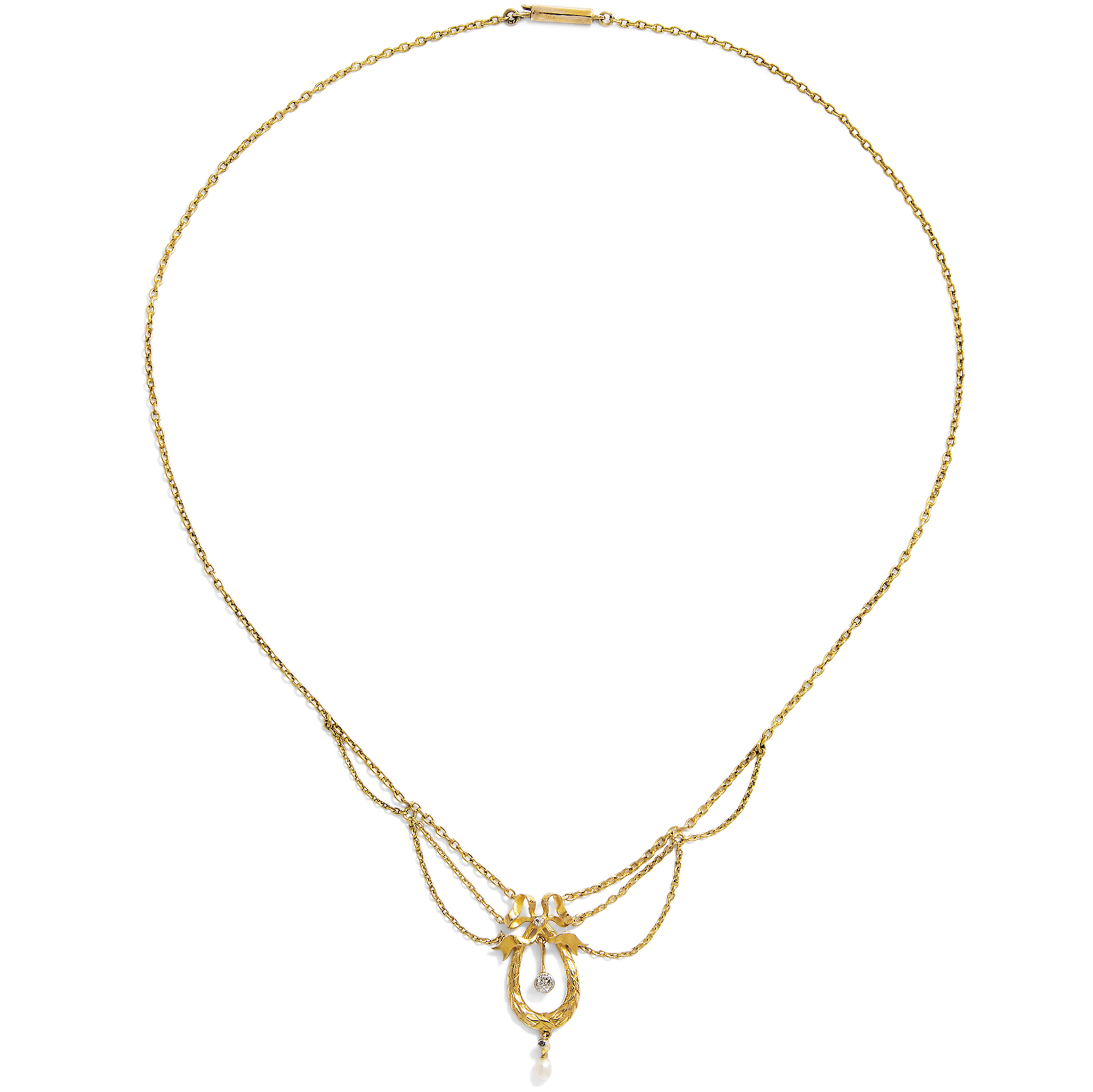 Antikes Collier mit Diamanten & Perle in Gold, um 1910 Antikes Collier mit Diamanten & Perle in Gold, um 1910