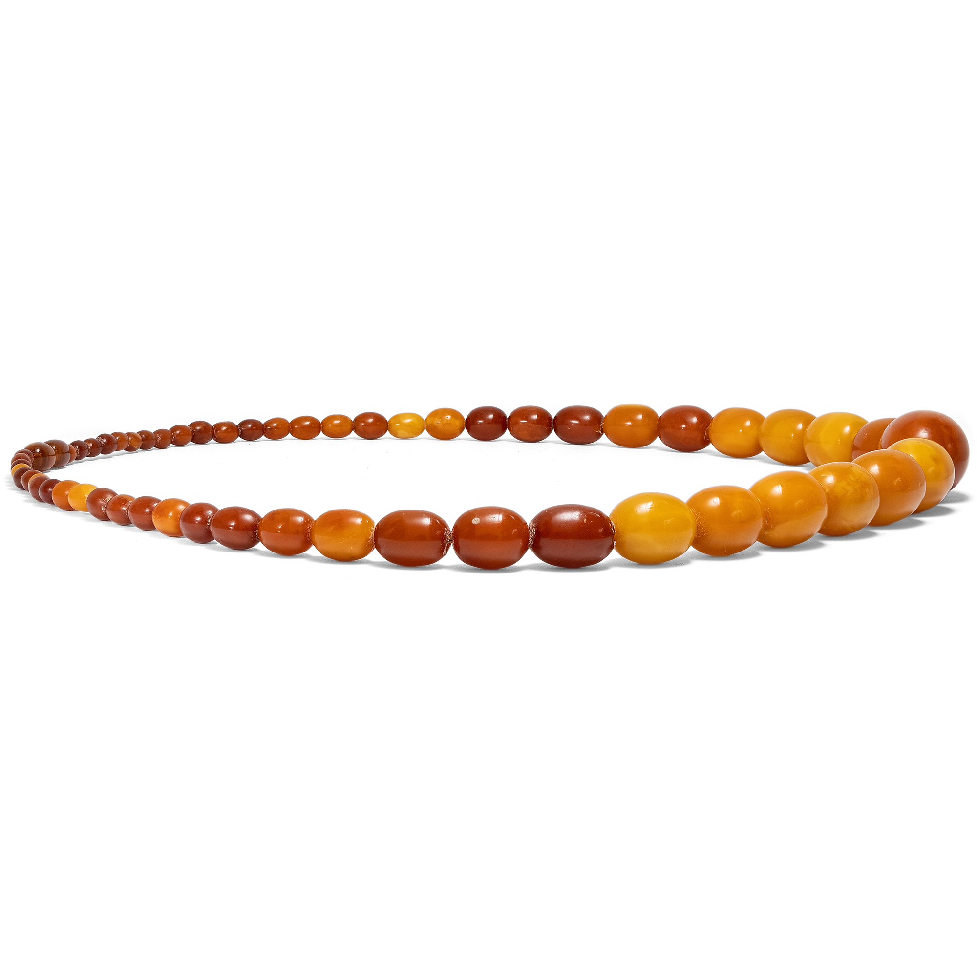 Antikes Collier aus „Butterscotch“- Bernstein in Olivenform, um 1930 Antikes Collier aus „Butterscotch“- Bernstein in Olivenform, um 1930