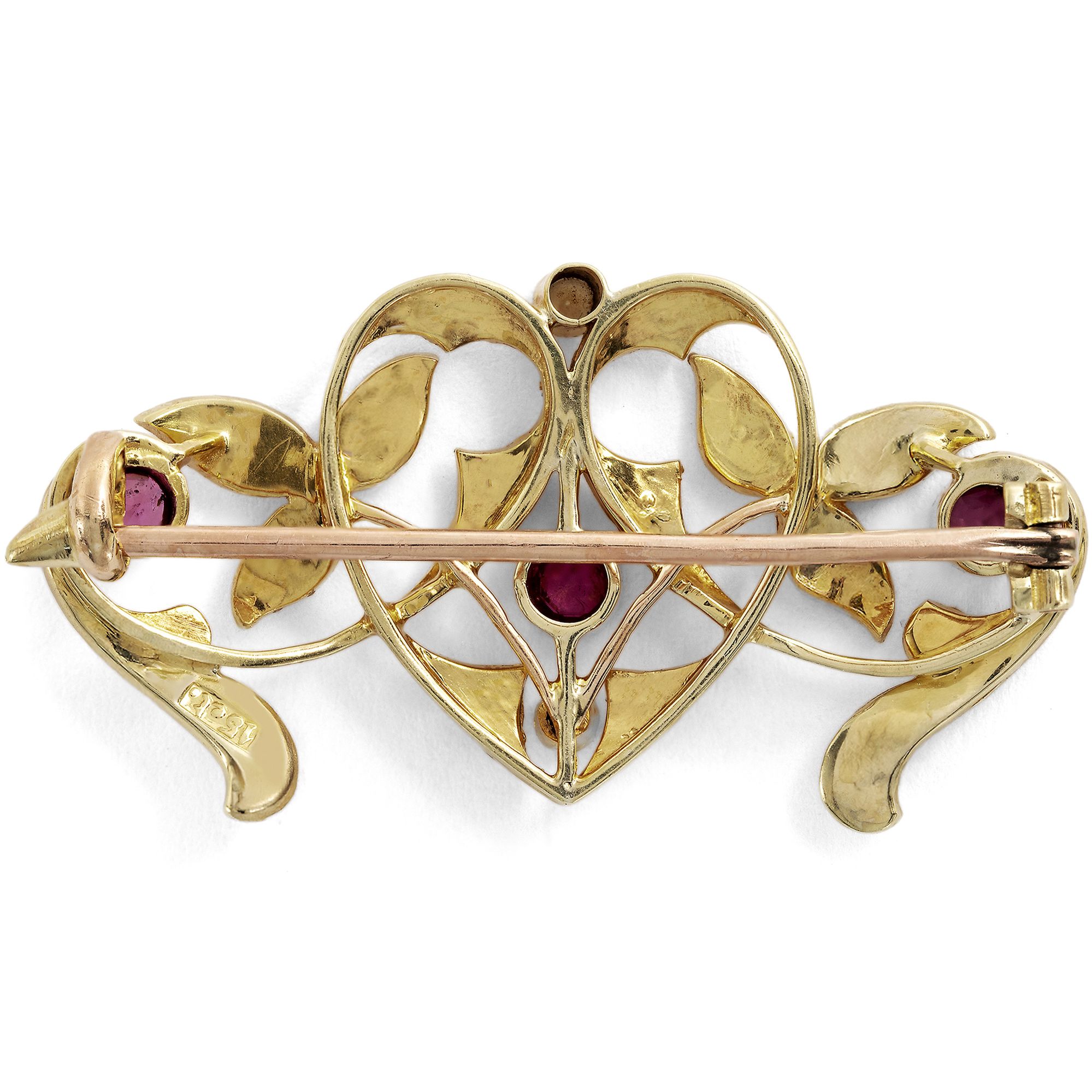 Sentimentale Brosche mit Rubinen & Naturperlen in Gold, Großbritannien um 1905 Sentimentale Brosche mit Rubinen & Naturperlen in Gold, Großbritannien um 1905