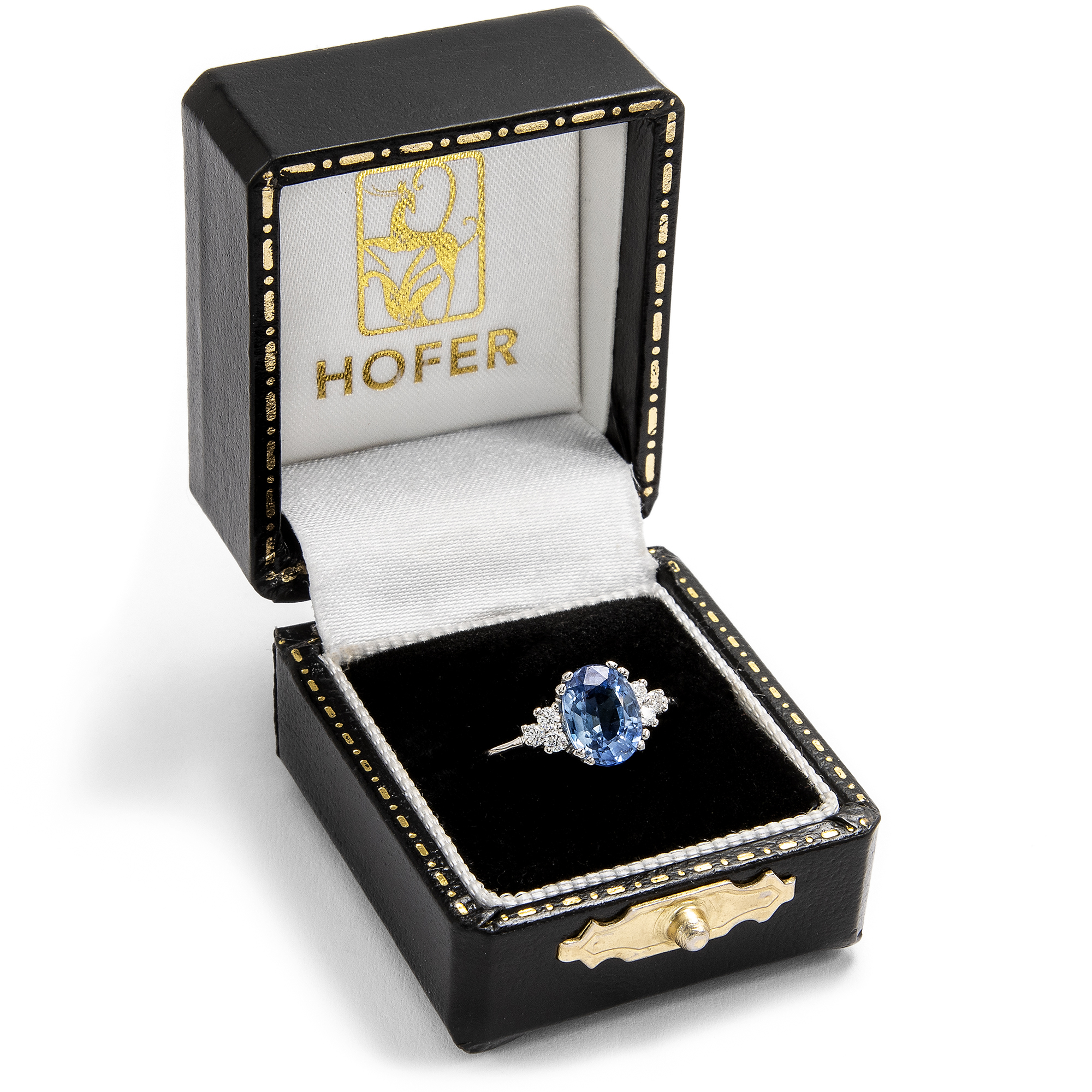Zarter Ring mit blauem Saphir & Diamanten in Platin, aus unserer Werkstatt Zarter Ring mit blauem Saphir & Diamanten in Platin, aus unserer Werkstatt