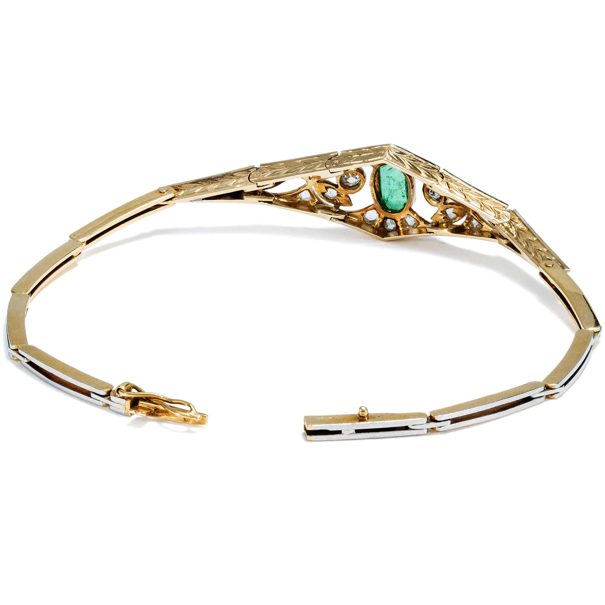 Bracelet with Emeralds & Diamonds in Platinum on Gold, Russia, c. 1910 Bracelet with Emeralds & Diamonds in Platinum on Gold, Russia, c. 1910