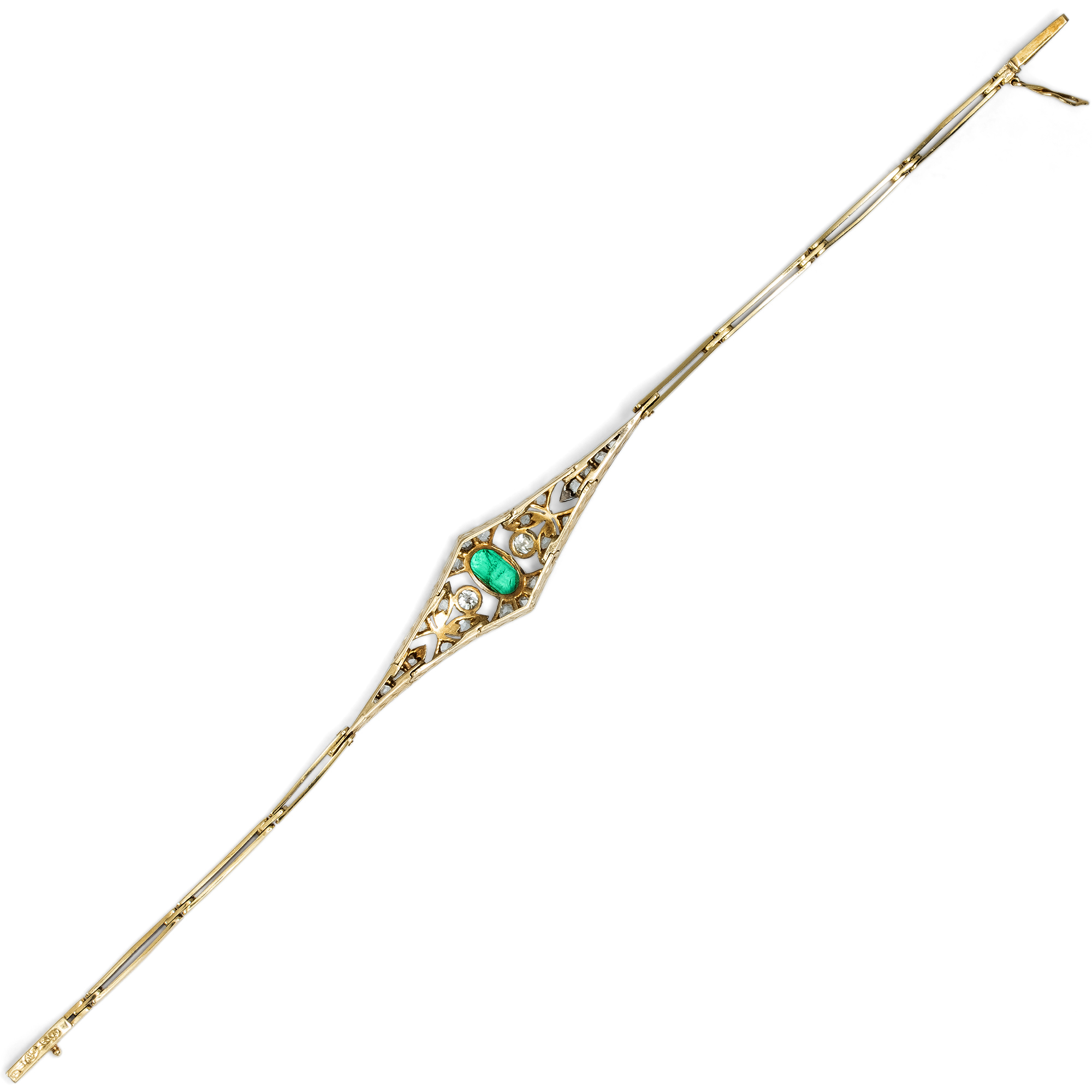 Bracelet with Emeralds & Diamonds in Platinum on Gold, Russia, c. 1910 Bracelet with Emeralds & Diamonds in Platinum on Gold, Russia, c. 1910