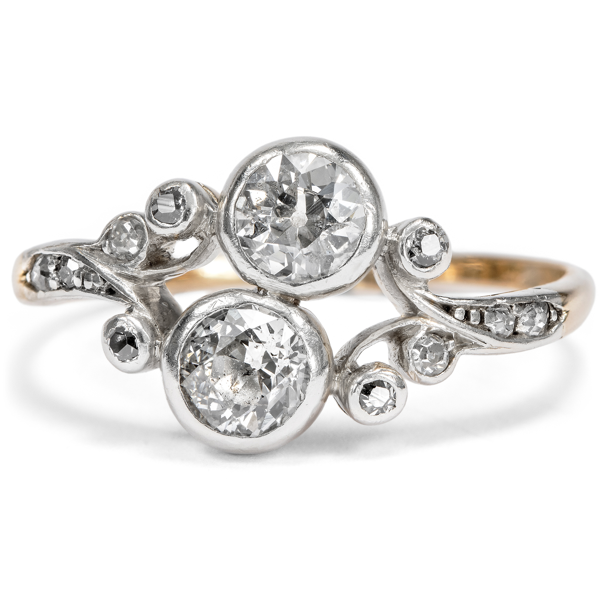 Antiker Toi-et-moi-Ring mit Diamanten in Gold & Silber, Wien um 1900 Antiker Toi-et-moi-Ring mit Diamanten in Gold & Silber, Wien um 1900