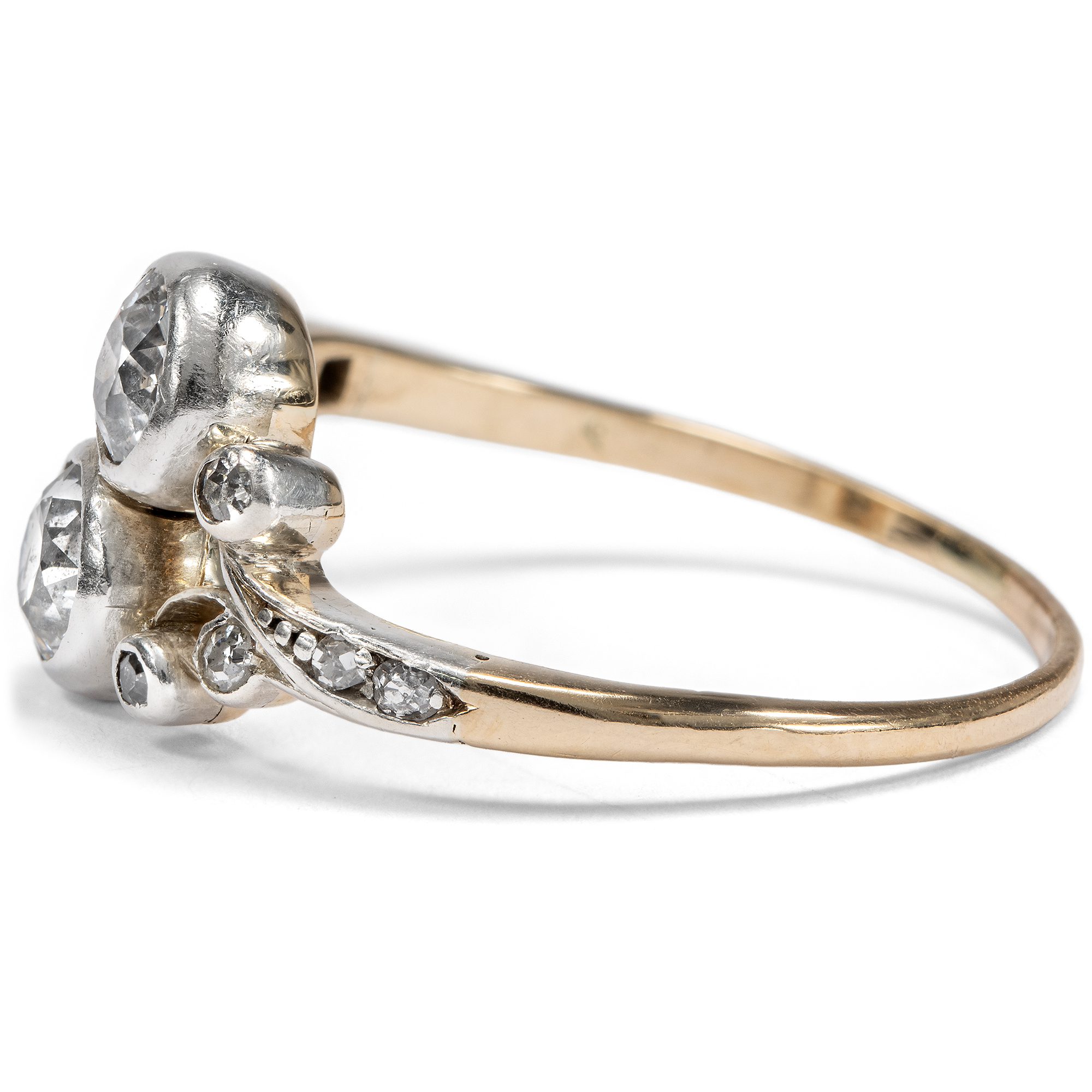 Antiker Toi-et-moi-Ring mit Diamanten in Gold & Silber, Wien um 1900 Antiker Toi-et-moi-Ring mit Diamanten in Gold & Silber, Wien um 1900