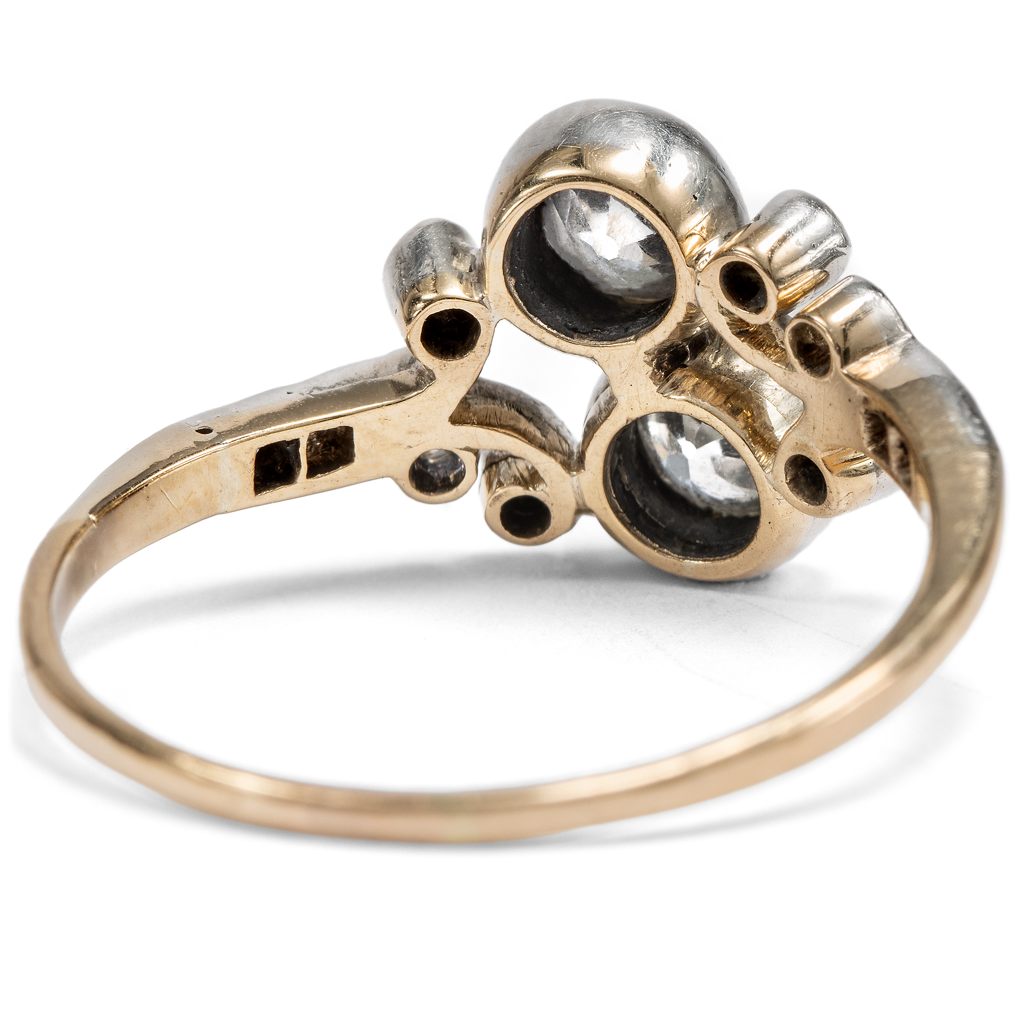 Antiker Toi-et-moi-Ring mit Diamanten in Gold & Silber, Wien um 1900 Antiker Toi-et-moi-Ring mit Diamanten in Gold & Silber, Wien um 1900