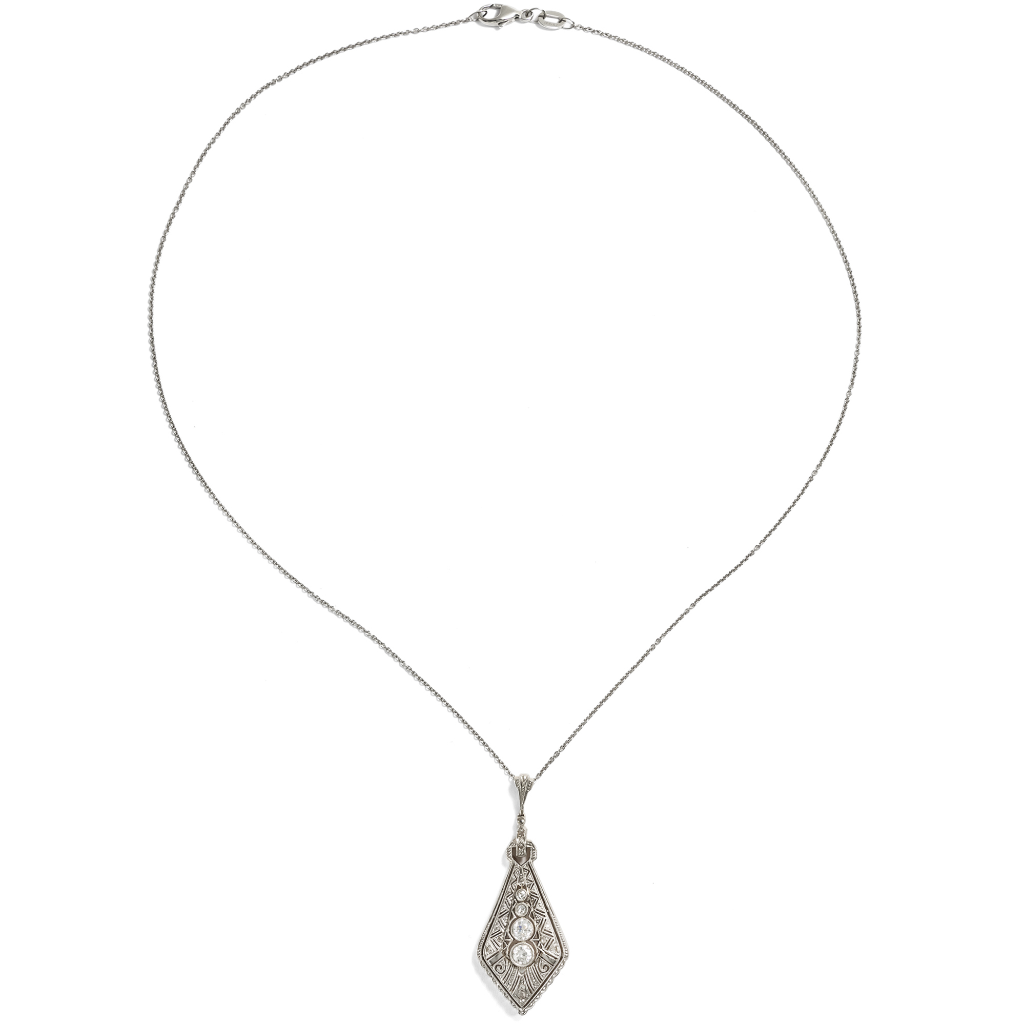 Glamorous Art Deco Pendant with a Diamond in Gold and Platinum on a Chain, circa 1930 Glamorous Art Deco Pendant with a Diamond in Gold and Platinum on a Chain, circa 1930