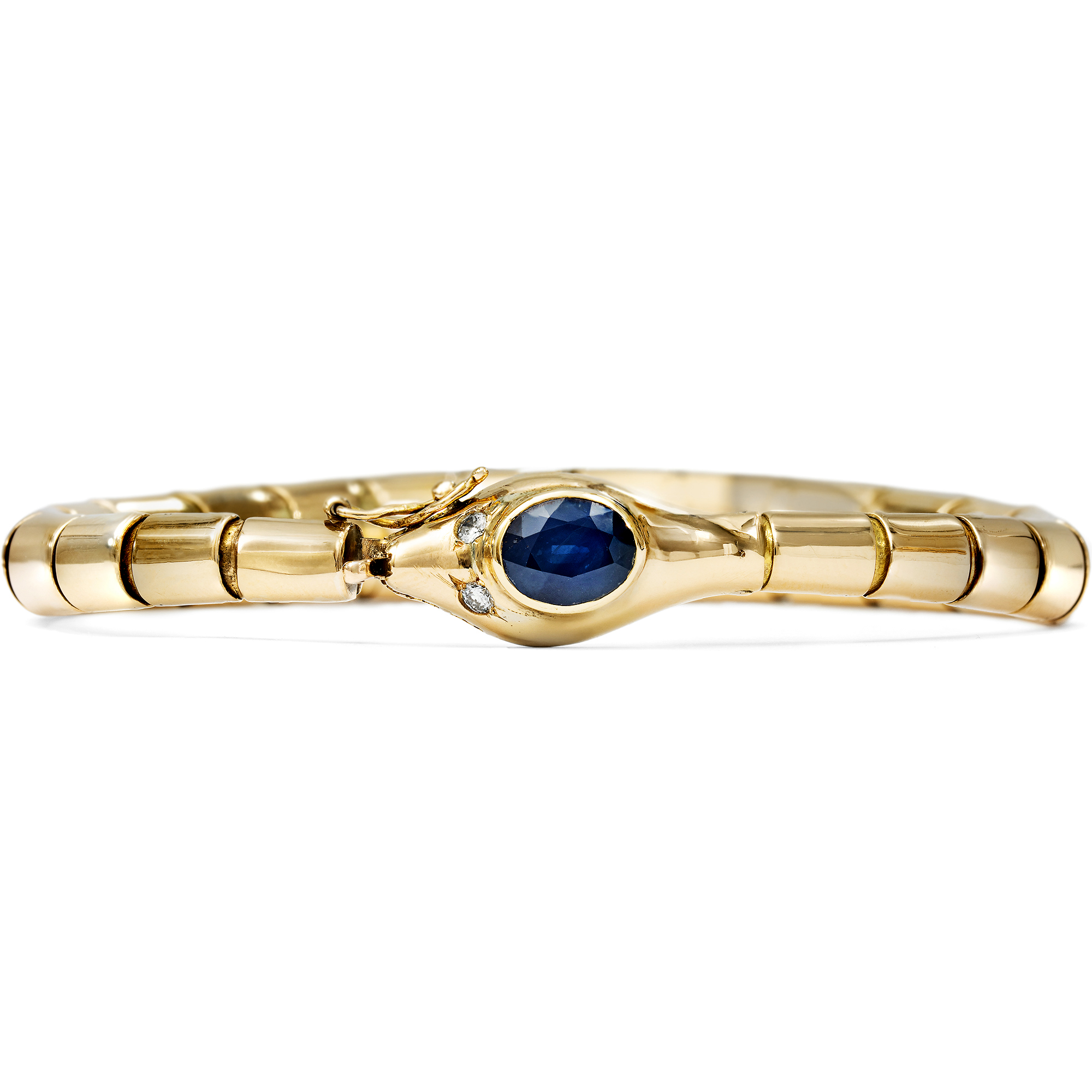 Vintage Armband in Schlangenform aus Gold mit Saphir & Diamanten, um 1960 Vintage Armband in Schlangenform aus Gold mit Saphir & Diamanten, um 1960