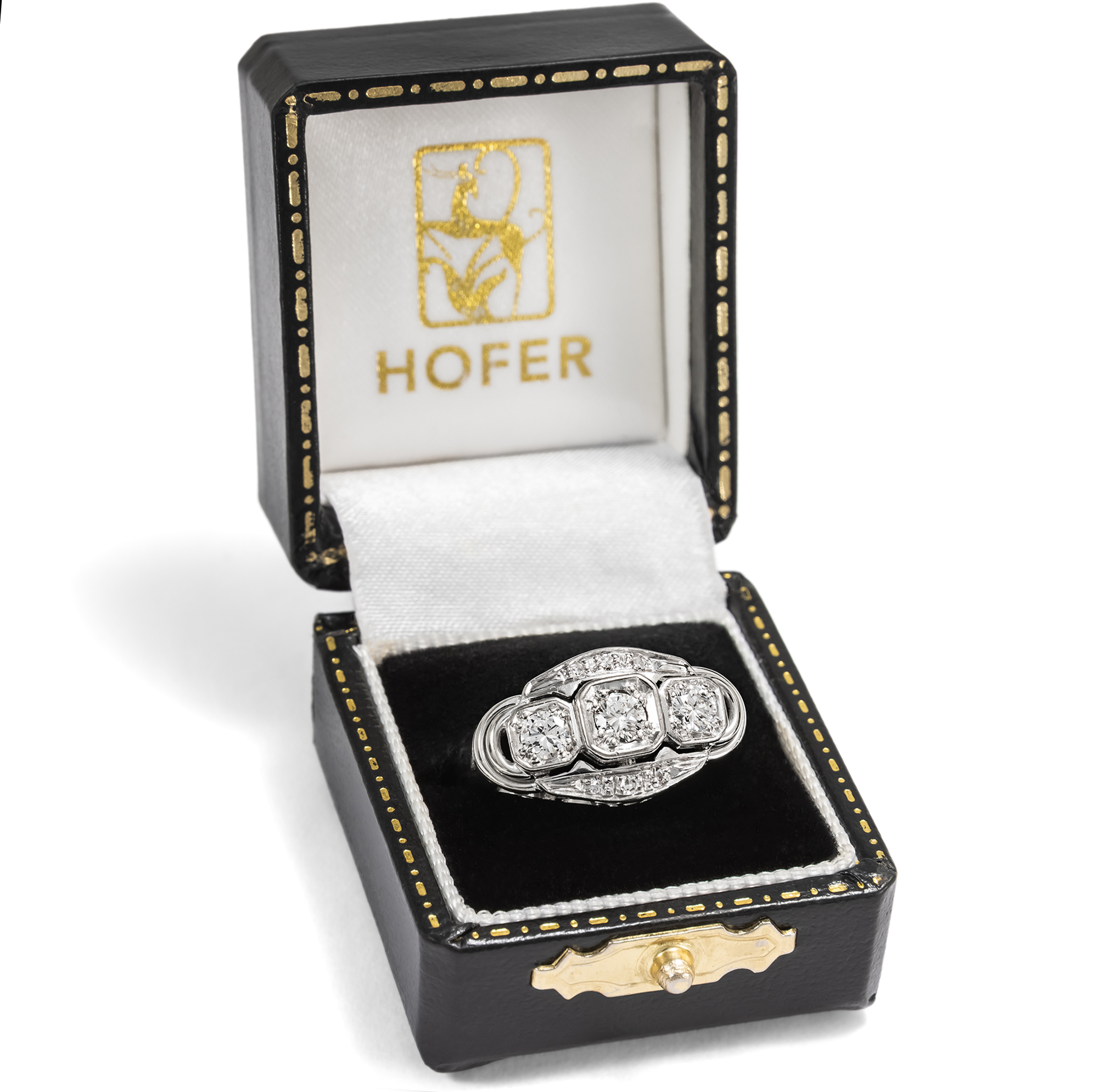 Eleganter Ring im „Retro Style“ Ring mit Diamanten in Weißgold, um 1955 Eleganter Ring im „Retro Style“ Ring mit Diamanten in Weißgold, um 1955