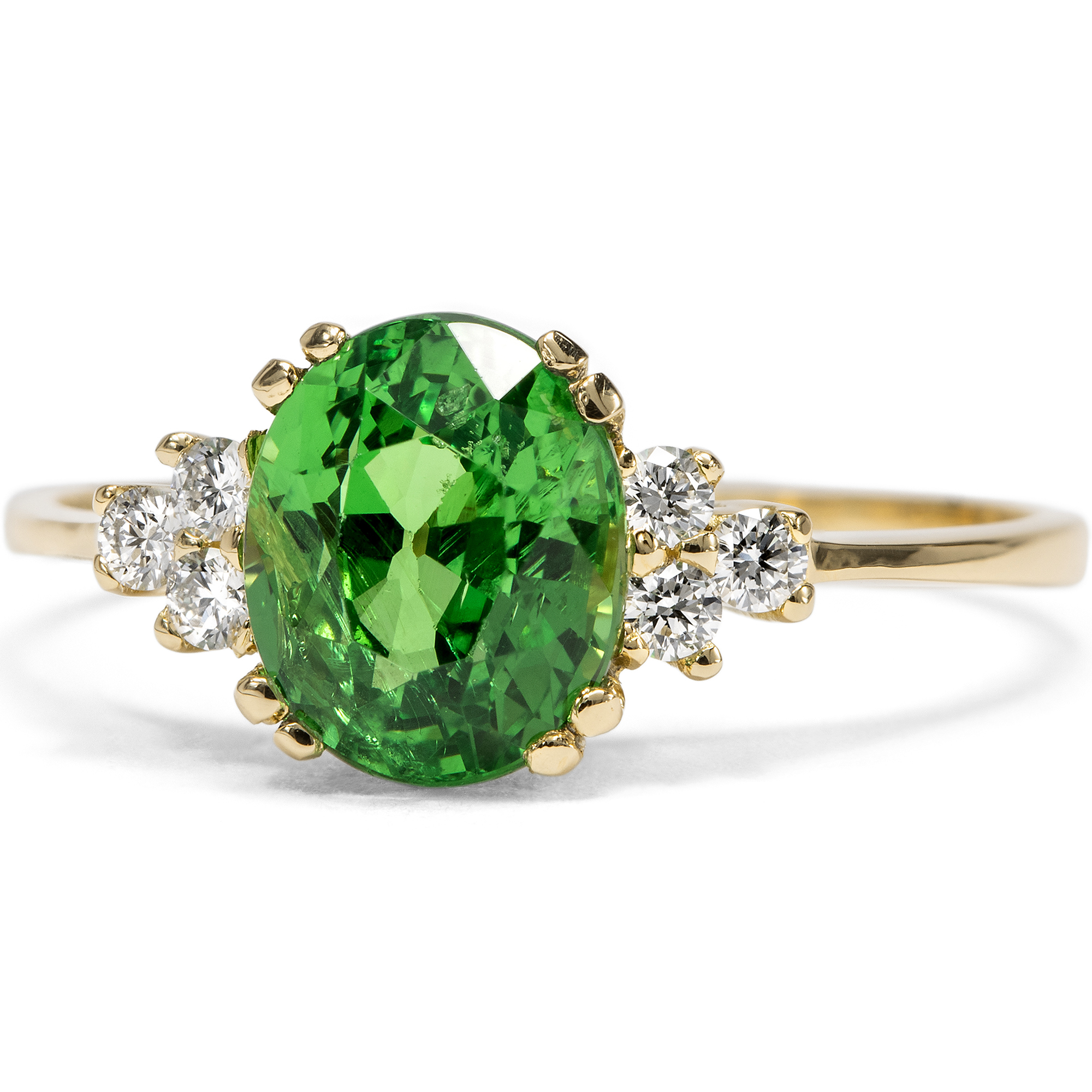 Feiner Ring mit Tsavorit & Diamanten in Gold, aus unserer Werkstatt Feiner Ring mit Tsavorit & Diamanten in Gold, aus unserer Werkstatt