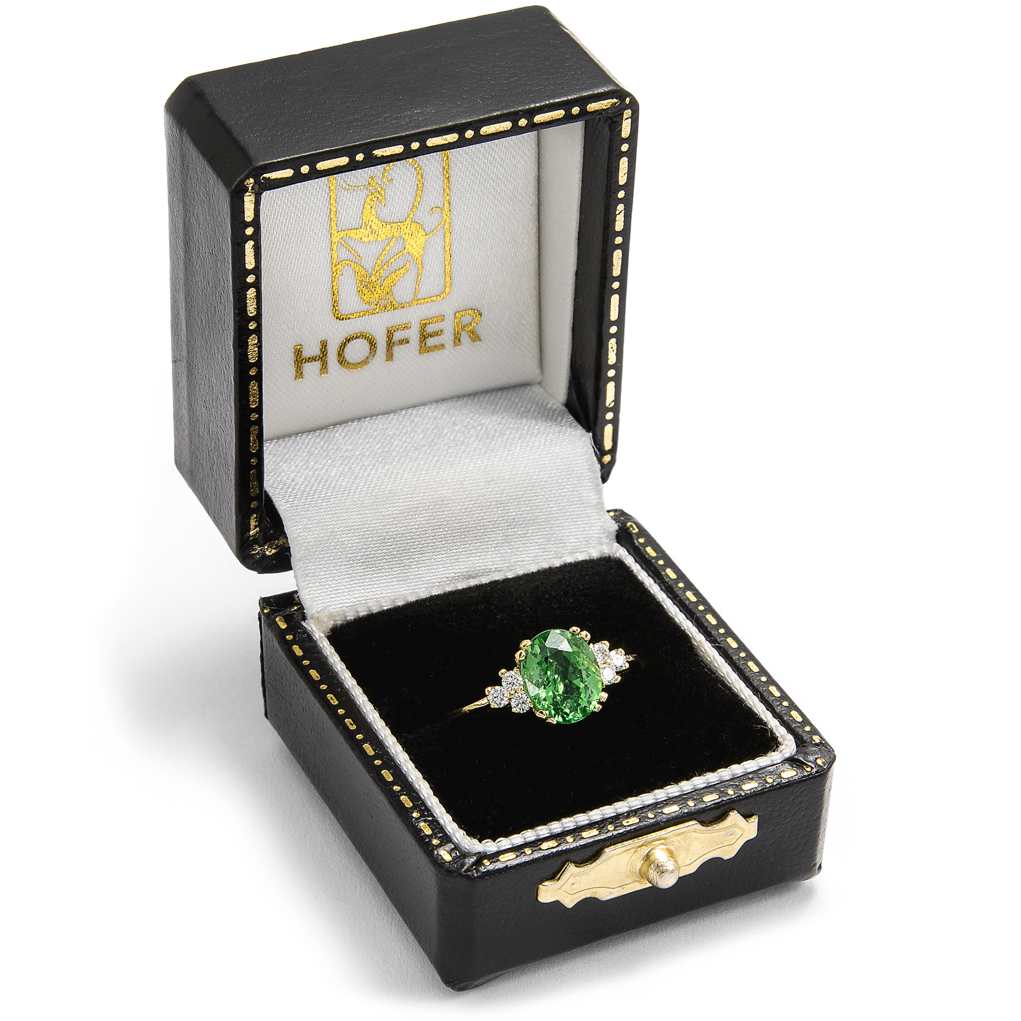 Feiner Ring mit Tsavorit & Diamanten in Gold, aus unserer Werkstatt Feiner Ring mit Tsavorit & Diamanten in Gold, aus unserer Werkstatt