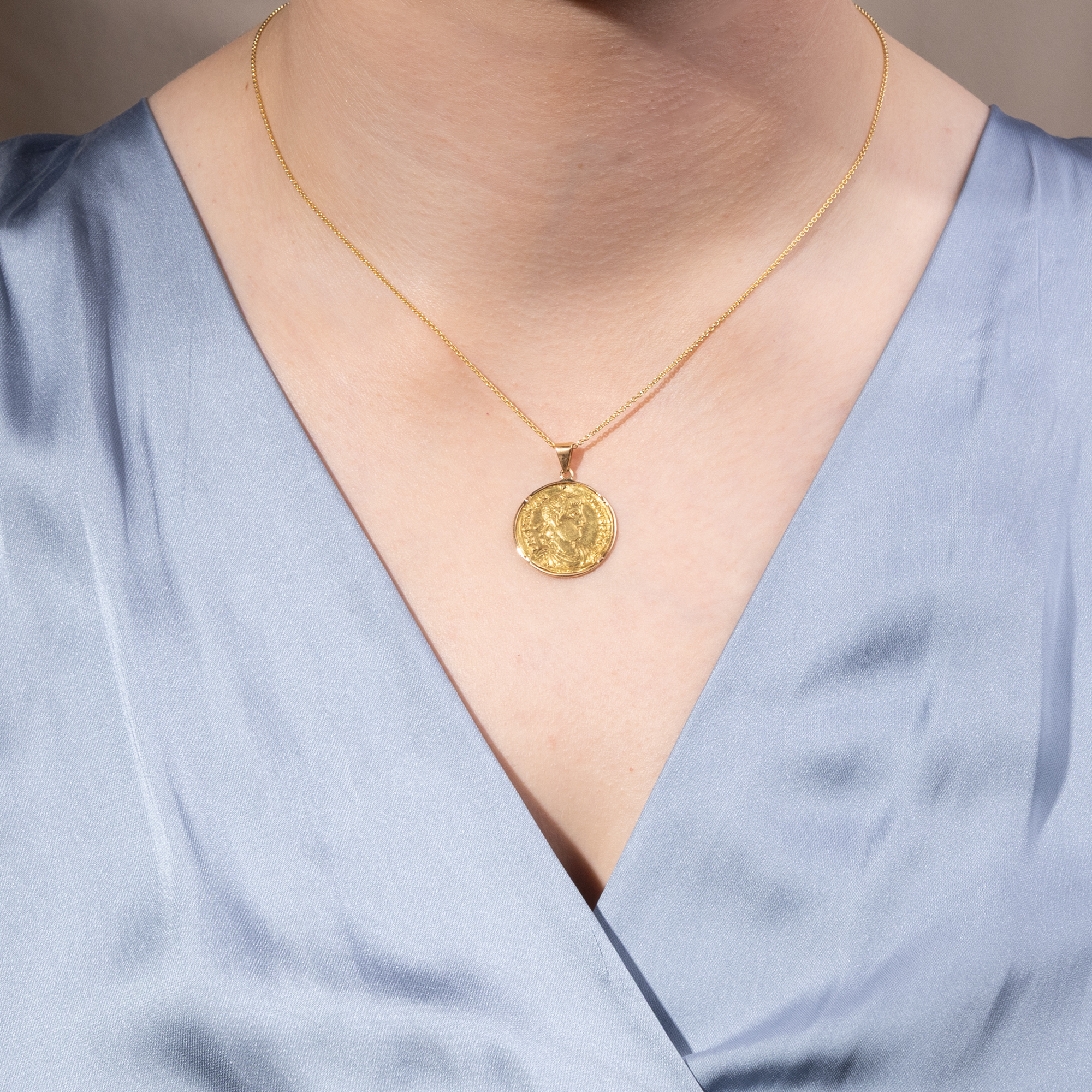 Pendant from Our Workshop Featuring an Antique Solidus of Emperor Constantine III, 407–408 AD Pendant from Our Workshop Featuring an Antique Solidus of Emperor Constantine III, 407–408 AD