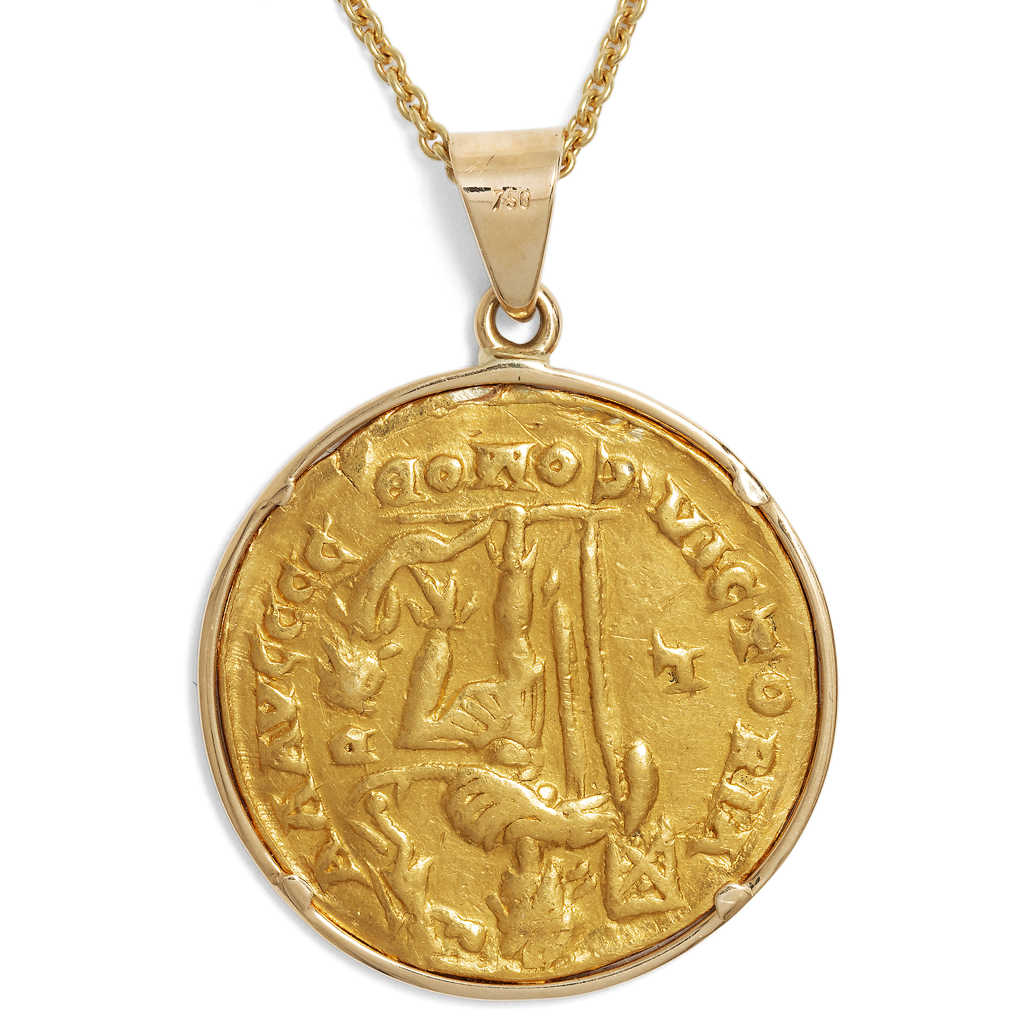 Pendant from Our Workshop Featuring an Antique Solidus of Emperor Constantine III, 407–408 AD Pendant from Our Workshop Featuring an Antique Solidus of Emperor Constantine III, 407–408 AD