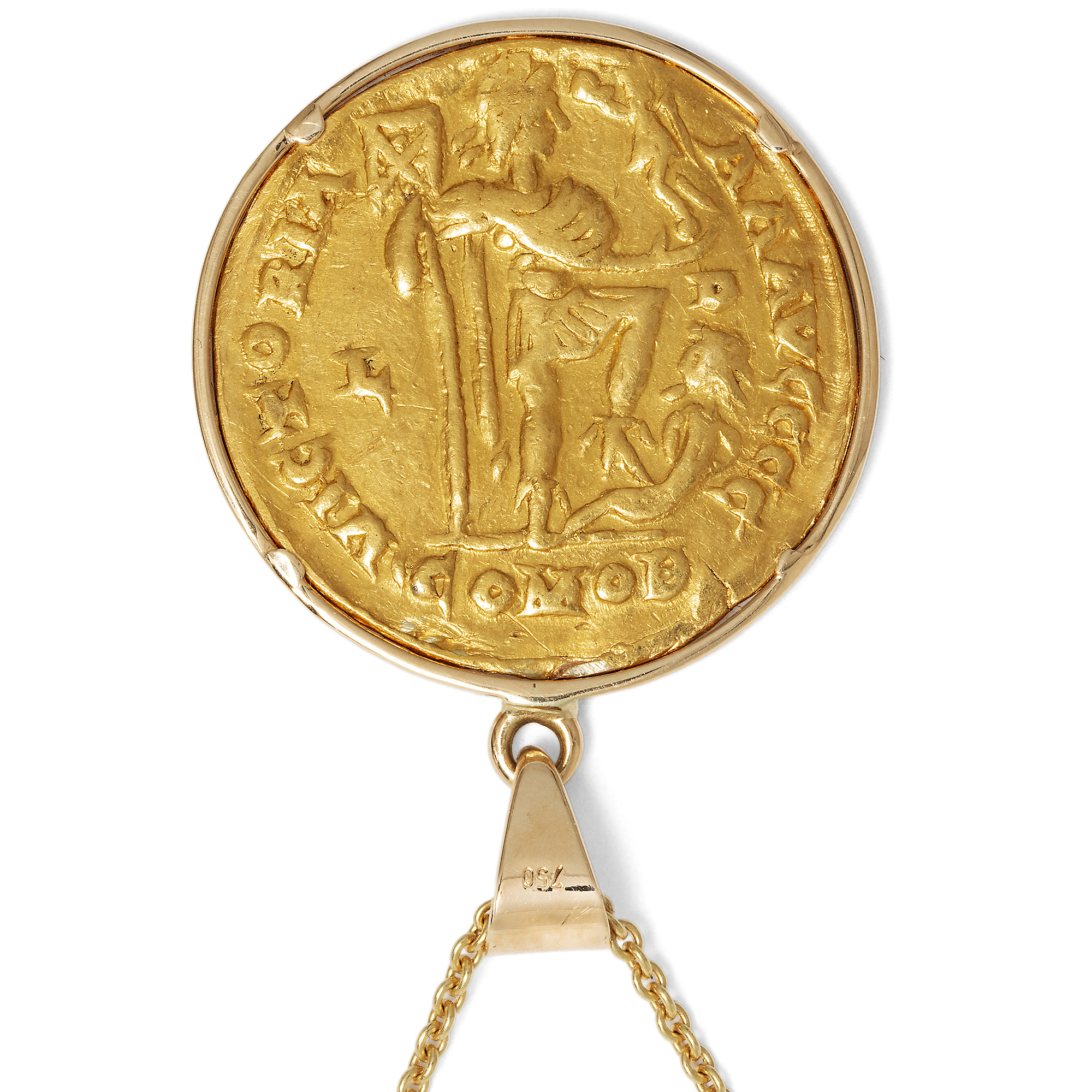 Pendant from Our Workshop Featuring an Antique Solidus of Emperor Constantine III, 407–408 AD Pendant from Our Workshop Featuring an Antique Solidus of Emperor Constantine III, 407–408 AD