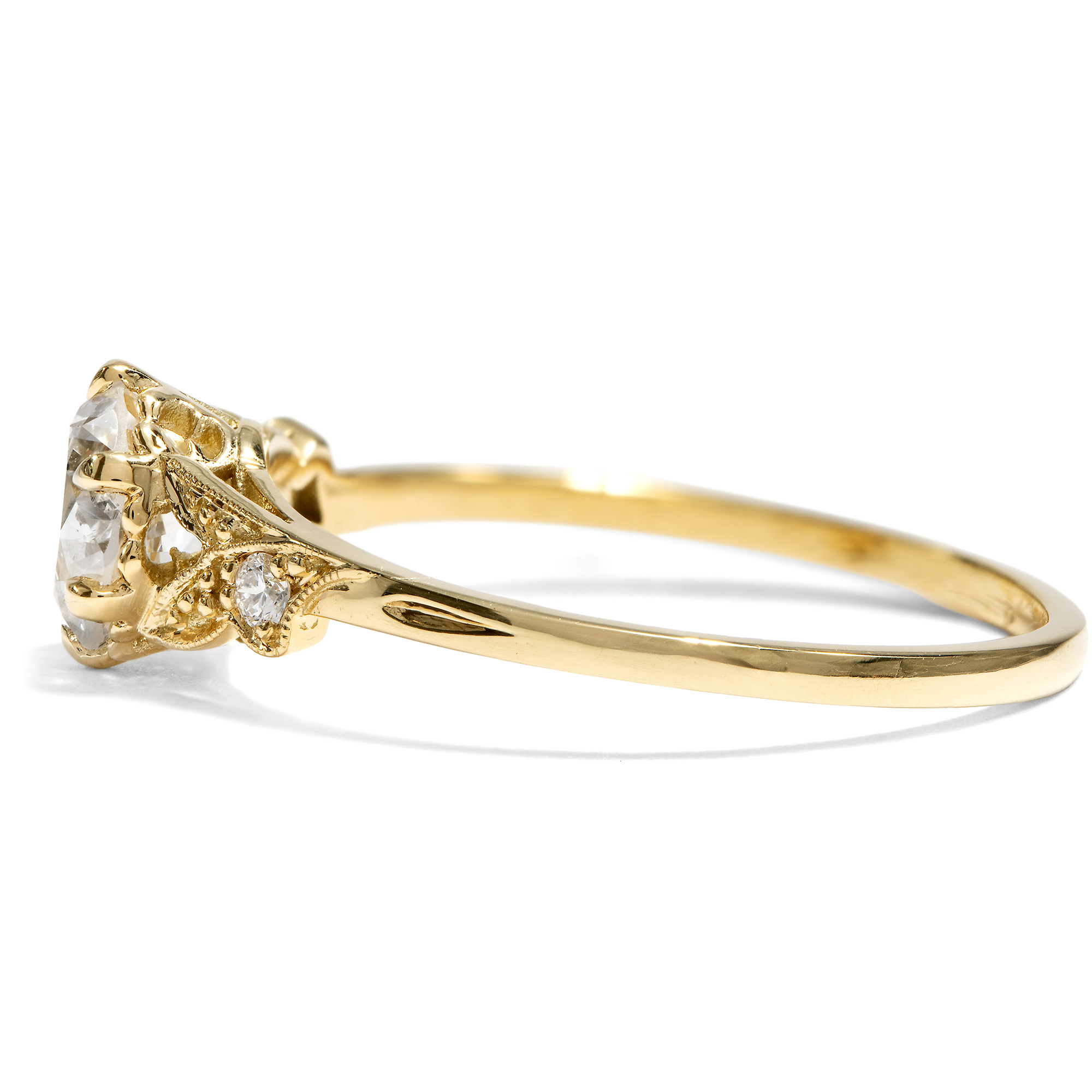 Delicate Ring with a 0.79 Ct Vintage Diamond in Yellow Gold, From Our Workshop Delicate Ring with a 0.79 Ct Vintage Diamond in Yellow Gold, From Our Workshop