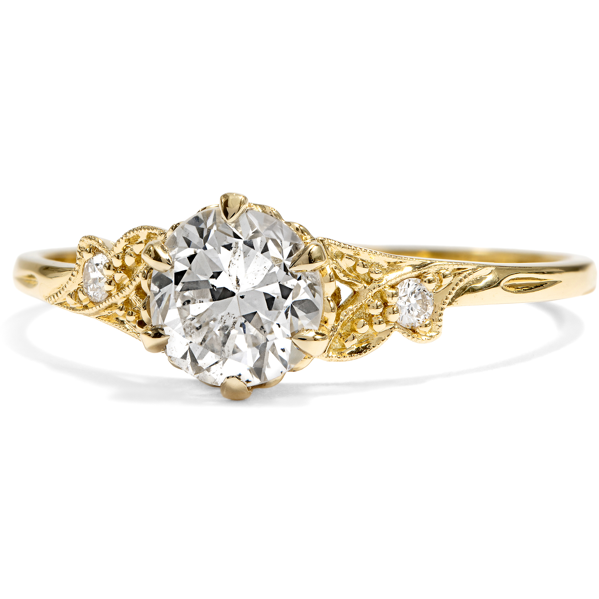 Delicate Ring with a 0.79 Ct Vintage Diamond in Yellow Gold, From Our Workshop Delicate Ring with a 0.79 Ct Vintage Diamond in Yellow Gold, From Our Workshop