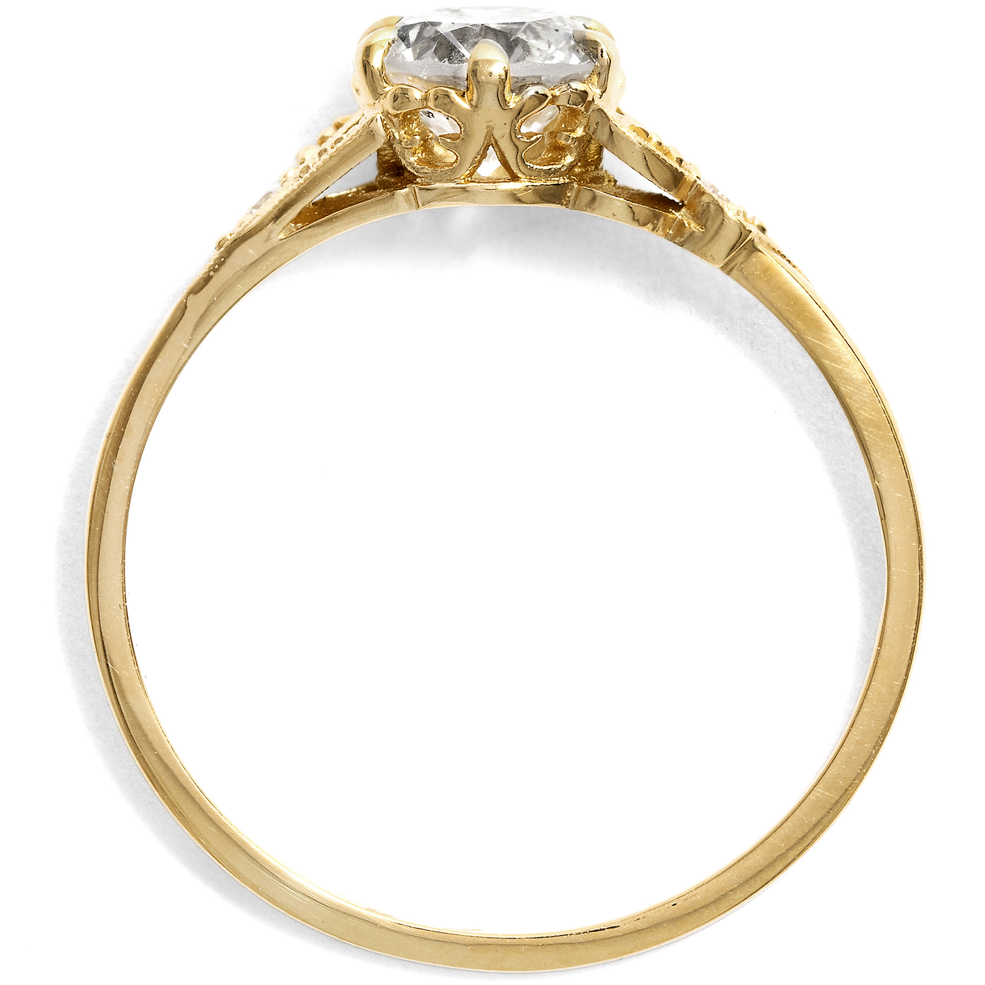 Delicate Ring with a 0.79 Ct Vintage Diamond in Yellow Gold, From Our Workshop Delicate Ring with a 0.79 Ct Vintage Diamond in Yellow Gold, From Our Workshop