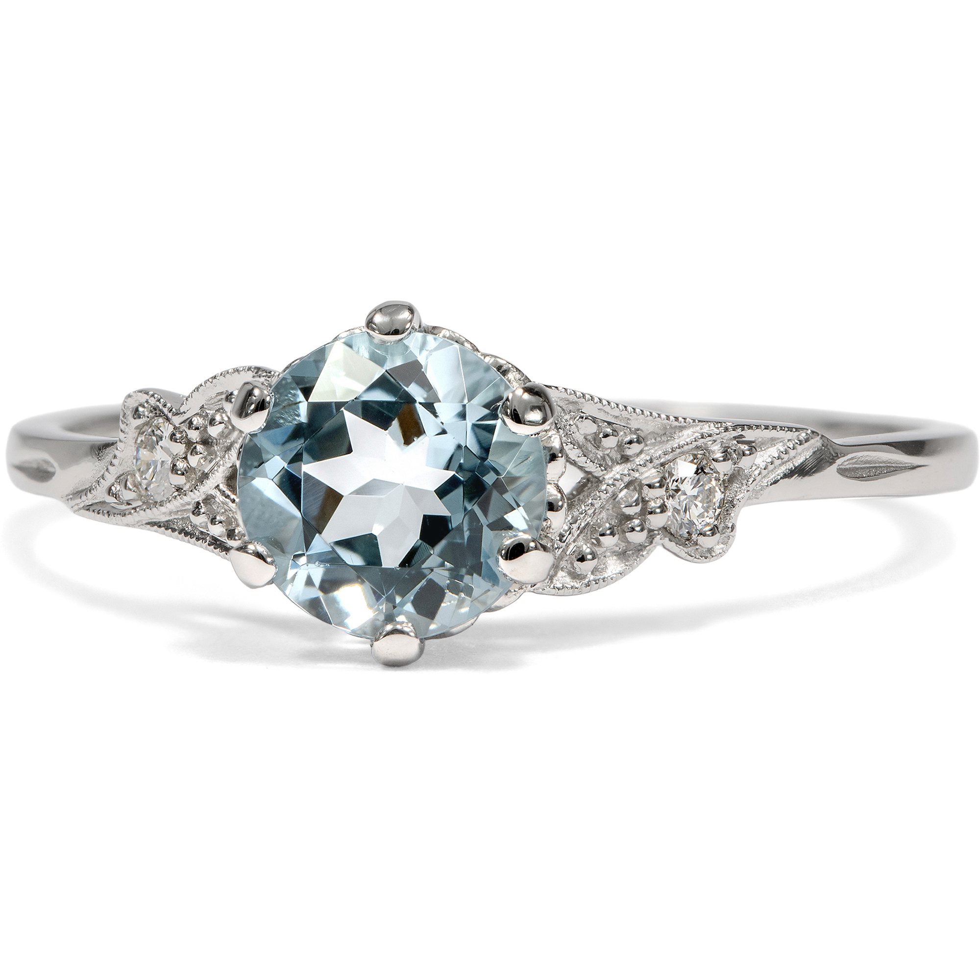 Delicate Ring with Aquamarine and Diamonds in Platinum, From Our Workshop Delicate Ring with Aquamarine and Diamonds in Platinum, From Our Workshop